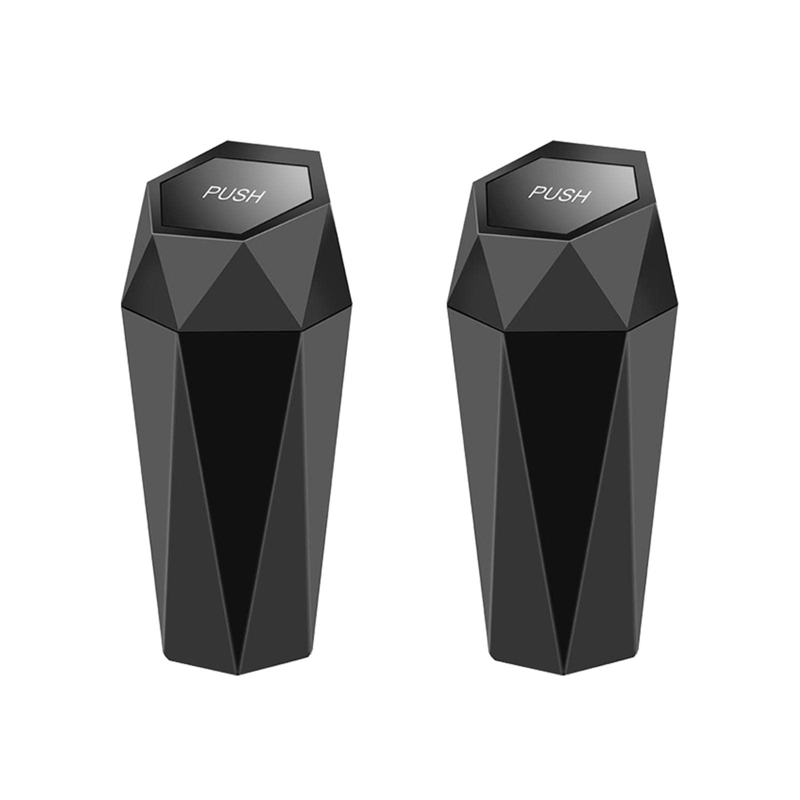 JIANWEI Mini Car Trash Can with Lid - 2 Pack Leakproof Diamond Shaped Auto Garbage Bin for Car, Home & Office - Portable Travel Trash Container for Kitchen, Bedroom, Vehicle - Perfect for Road Trips, Daily Commute & Home Organization (Black)