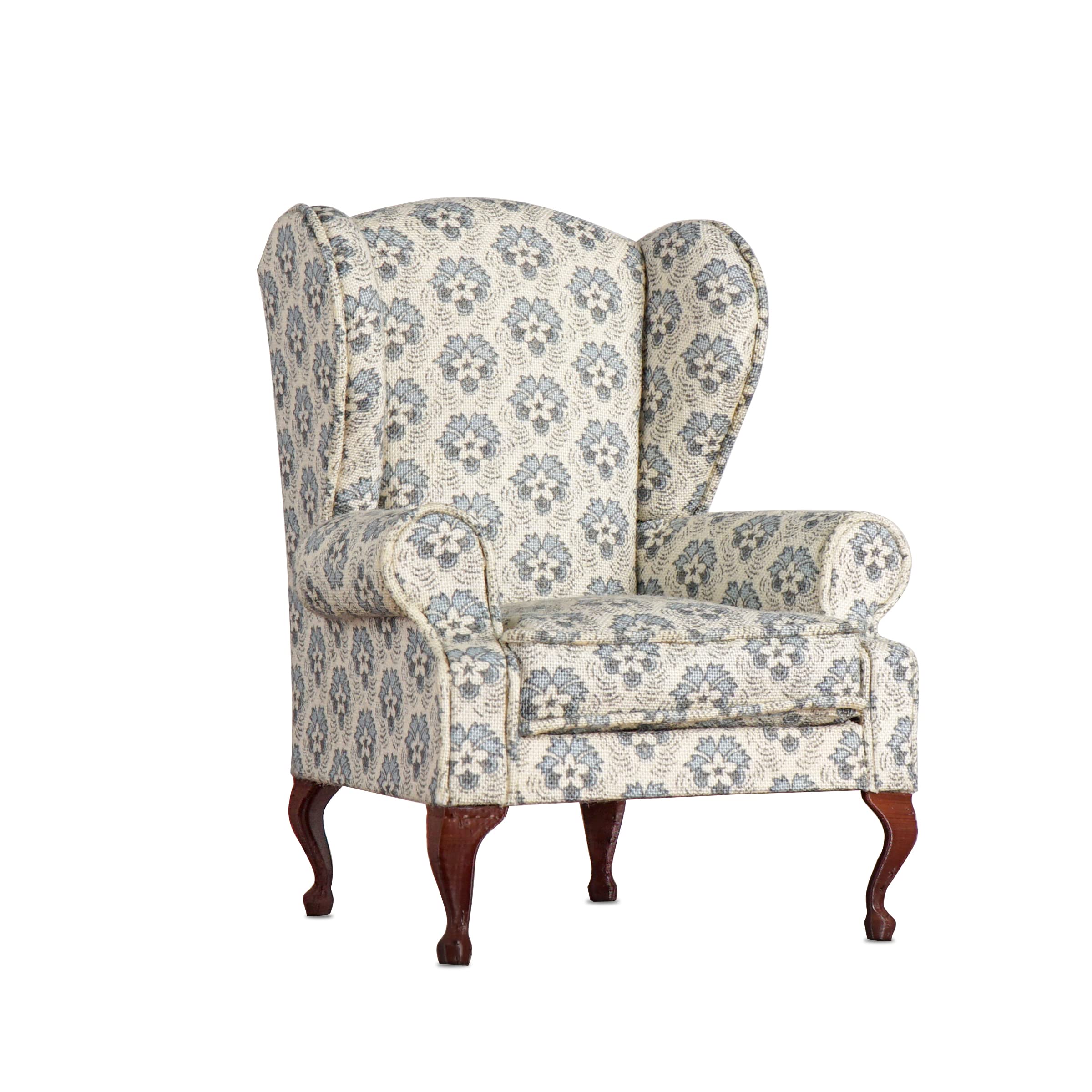 1:12 Scale Miniature Vintage Queen Anne Accent Chairs - Blue Antique Dollhouse Furniture for Miniature Room Decor & Collectibles | Perfect for Dollhouse Displays, Model Scenes & Miniature Enthusiasts