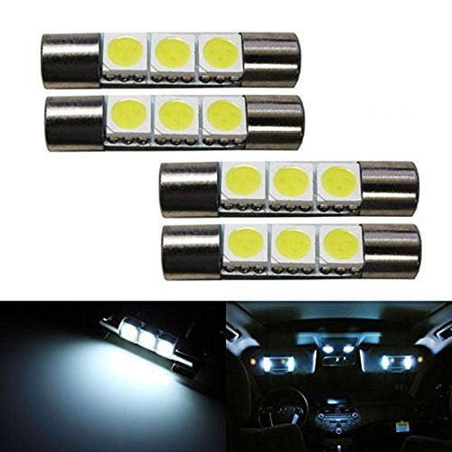 4-Pack White 29mm 3 SMD 6641 LED Bulbs for Car Vanity Mirror & Sun Visor Lights - Perfect for Interior Lighting, Night Driving, and Makeup Application