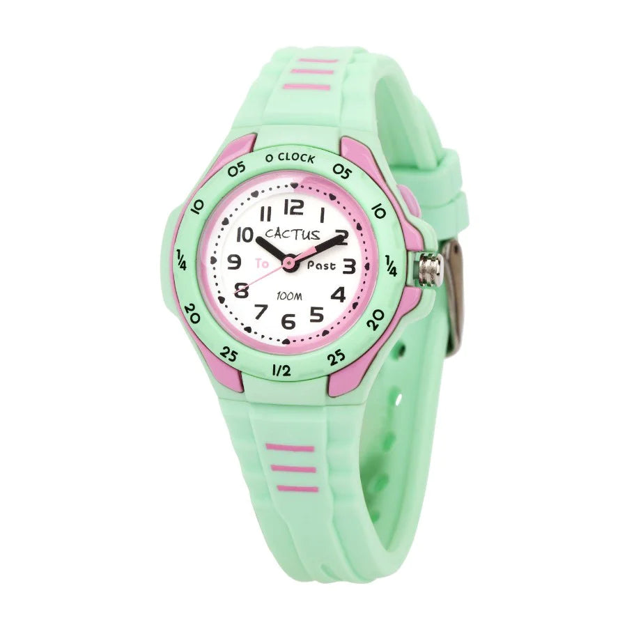 Cactus Mentor Time Teacher Kids Watch - Analog Learning Clock for Children, Educational Time Telling Tool for Boys & Girls - Perfect for Classroom, Homeschool & Bedroom Decor