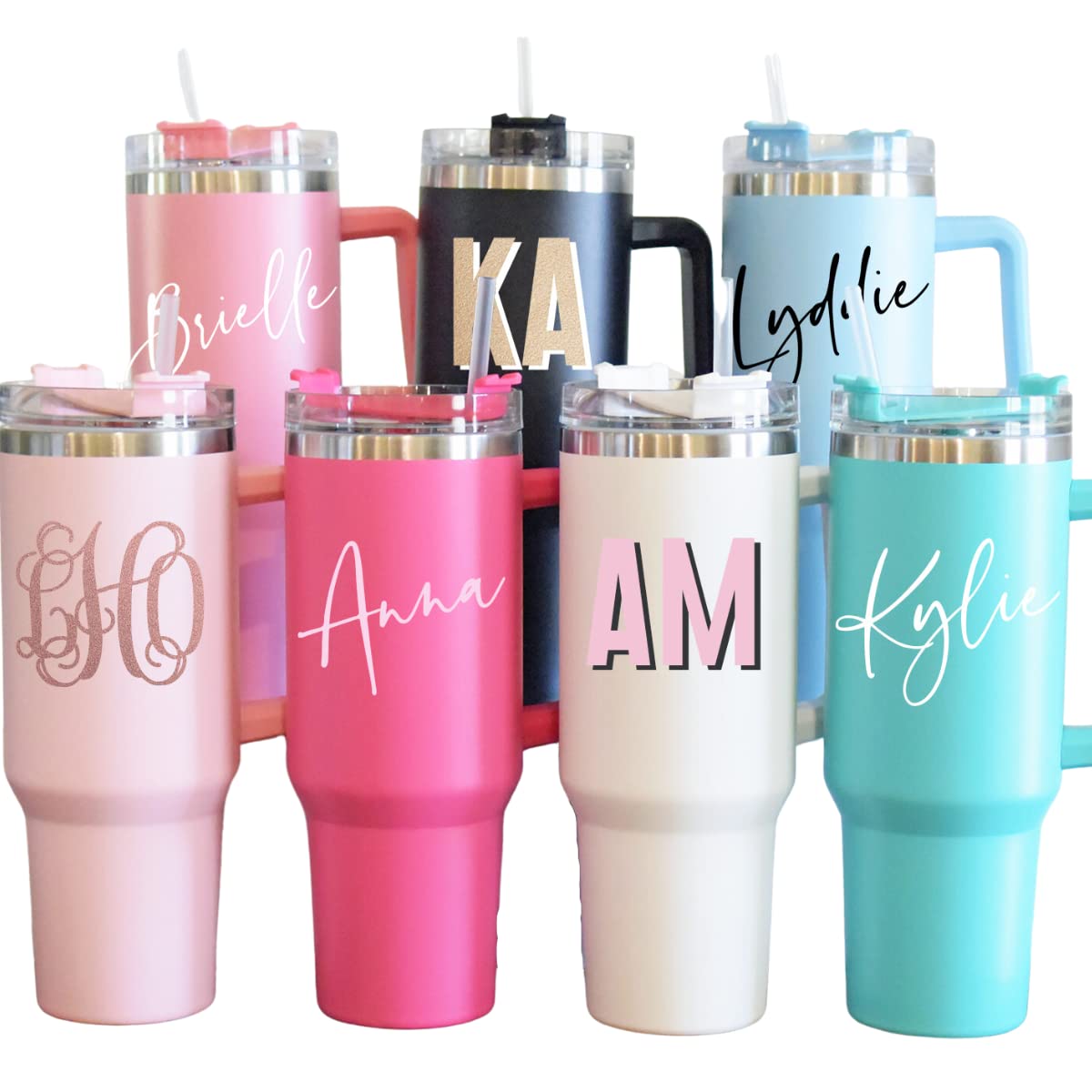 40oz Personalized Tumbler with Handle & Straw - Custom Insulated Stainless Steel Cup for Women - Beach, Office, Gym & Travel Drinkware - Engraved Denim Design Gift Idea