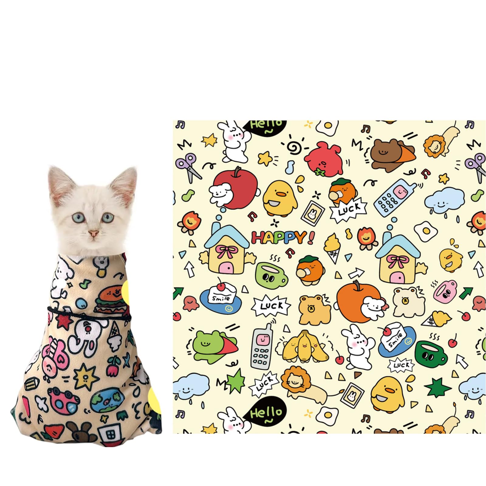 Cat Grooming Wrap with Neck Support - Soft Swaddle Blanket for Safe & Stress-Free Pet Grooming (35x35cm, Graffiti Print) - Perfect for Nail Trimming, Bathing & Vet Visits