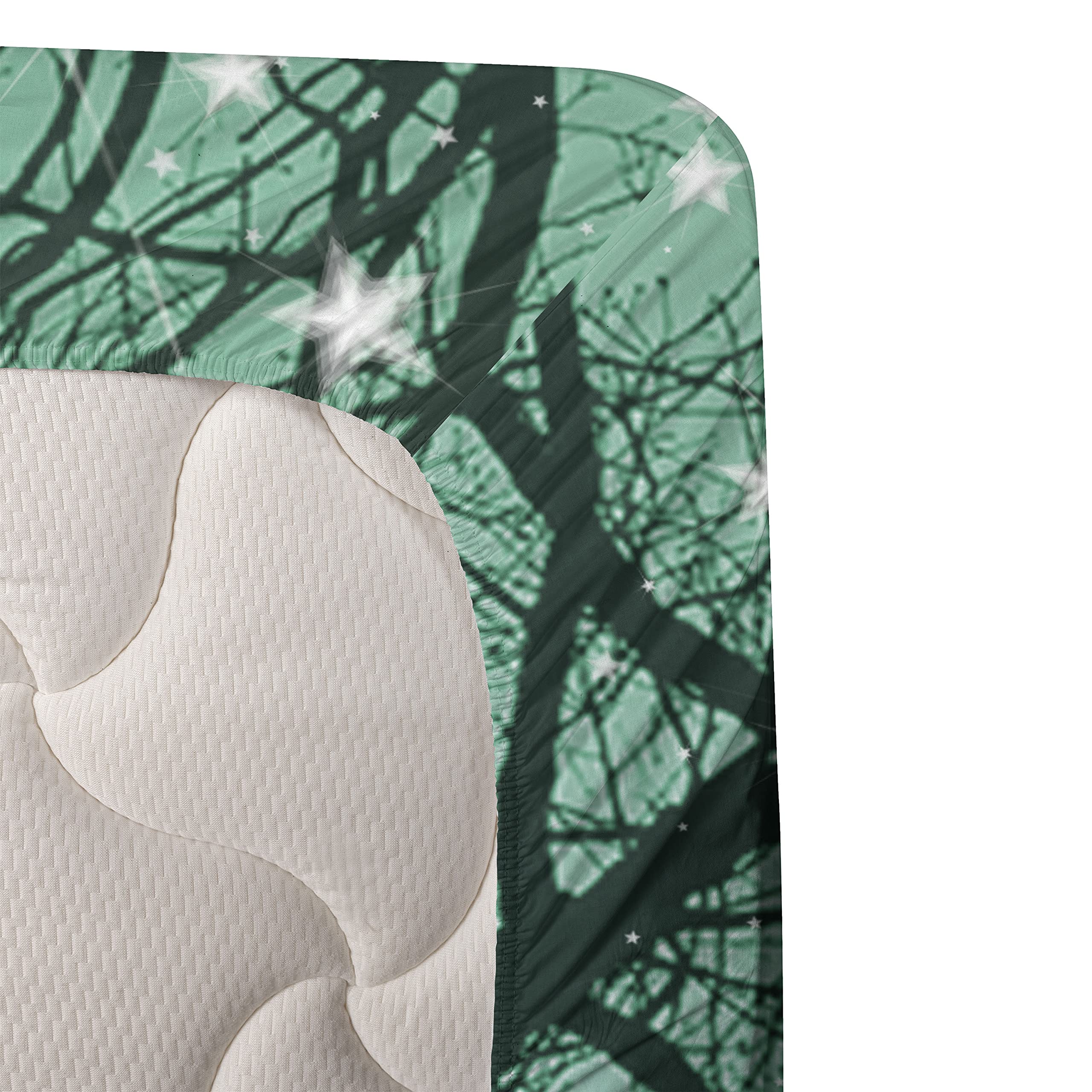 Ambesonne 4-Piece King Size Sheet Set - Monochrome Winter Tree & Stars Design, Fitted & Flat Sheets with Pillowcases, Dark Teal & Sea Green - Perfect for Cozy Winter Nights & Holiday Bedroom Decor
