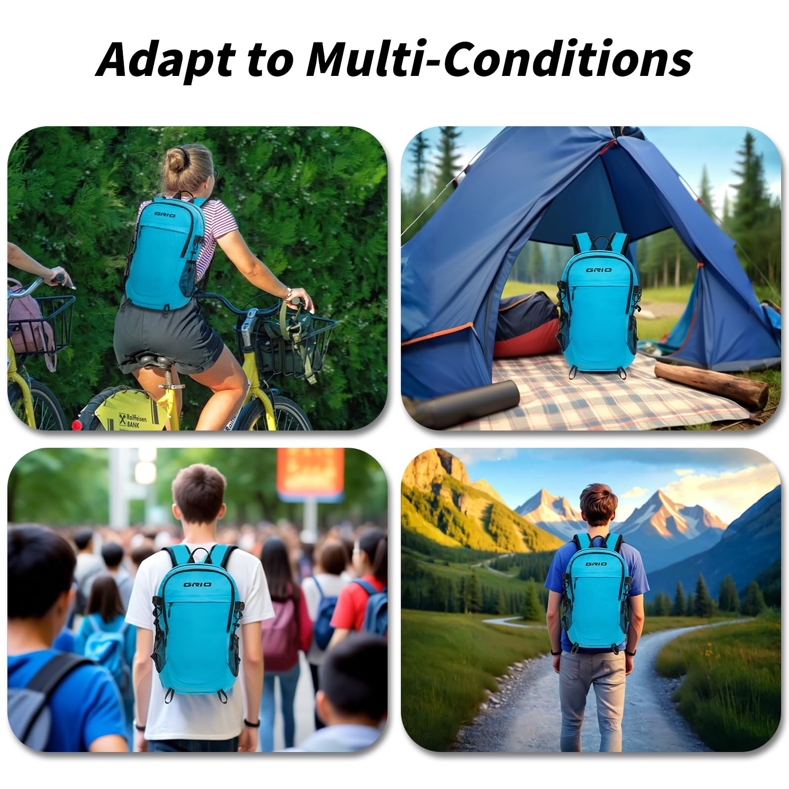 GRIO 40L Lightweight Hiking Backpack for Men & Women - Waterproof Travel Daypack for Outdoor Camping, Trekking, Mountaineering & Sports - Compact Foldable Backpack for Daily Use & Adventure Activities