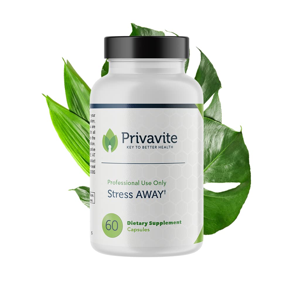 Stress Away 60 Capsules - Rhodiola Rosea, Eleuthero Root, Schisandra Berry, Licorice Root & Adrenal Concentrate Supplement for Stress Relief & Energy Support | Natural Stress Relief for Work, Study & Daily Life - Privavite