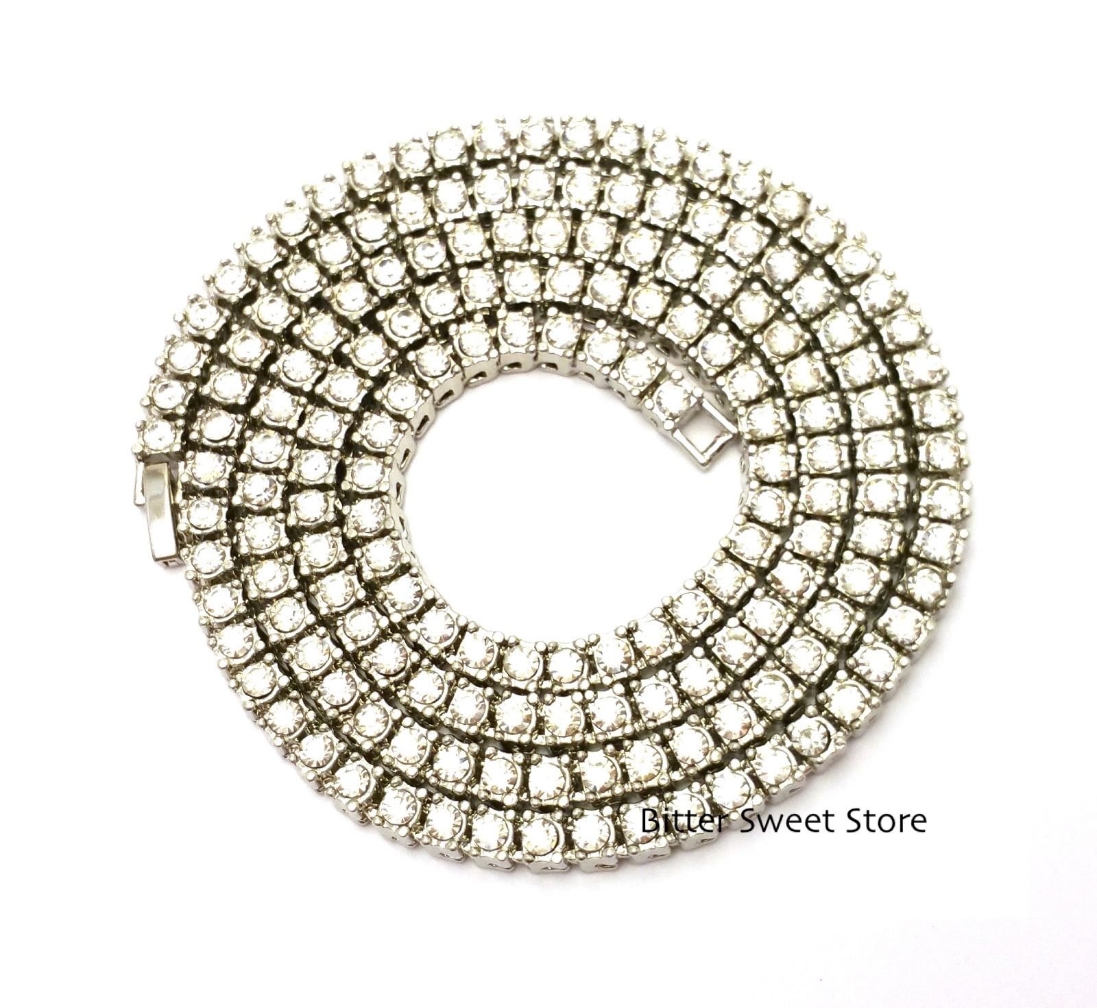 Men's Iced Out Single Row Silver CZ Hip Hop Chain Necklace - 16