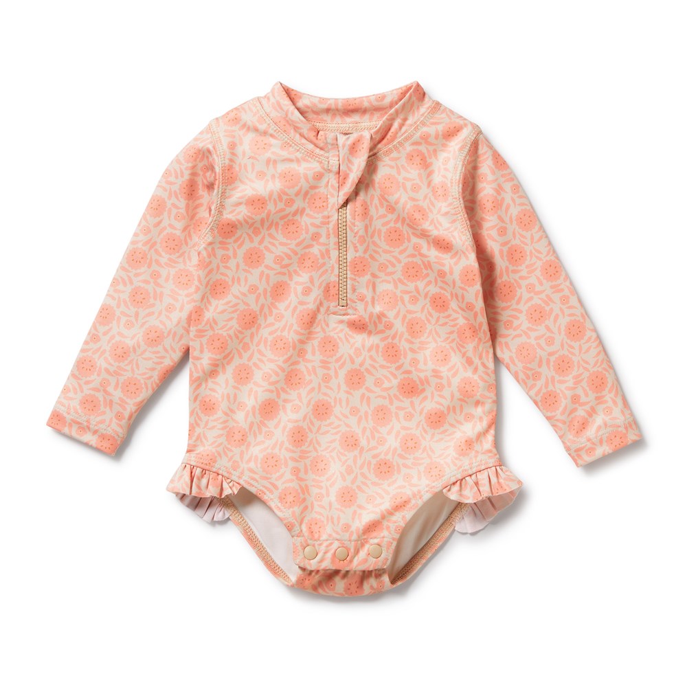 Amelie Floral Long Sleeve Swimsuit for Women - UPF 50+ Sun Protection, High Waisted Bathing Suit, Vintage One Piece Swimwear - Perfect for Beach, Pool, Vacation & Summer Water Activities