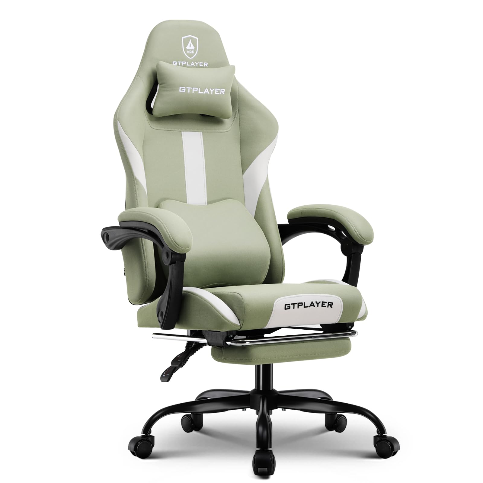 GTPLAYER Ergonomic Gaming Chair with Breathable Fabric & Pocket Spring Cushion - Adjustable Footrest & Lumbar Support Computer Chair for Adults (Green) | Perfect for PC Gaming, Office Work & Home Entertainment