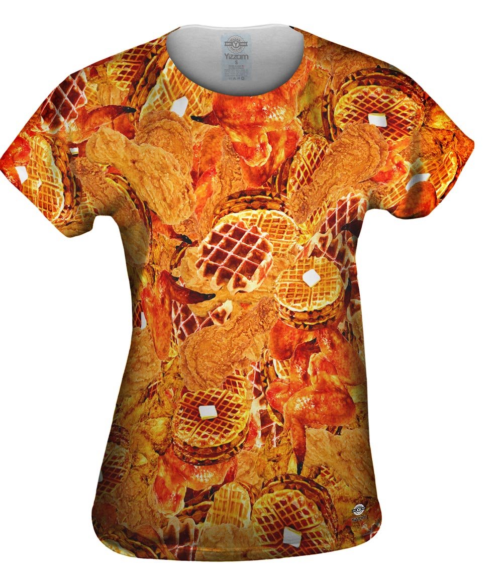 Yizzam Southern Chicken and Waffles Graphic T-Shirt for Women - Comfortable Casual Tee for Brunch, Foodie Outings & Southern Style Fashion