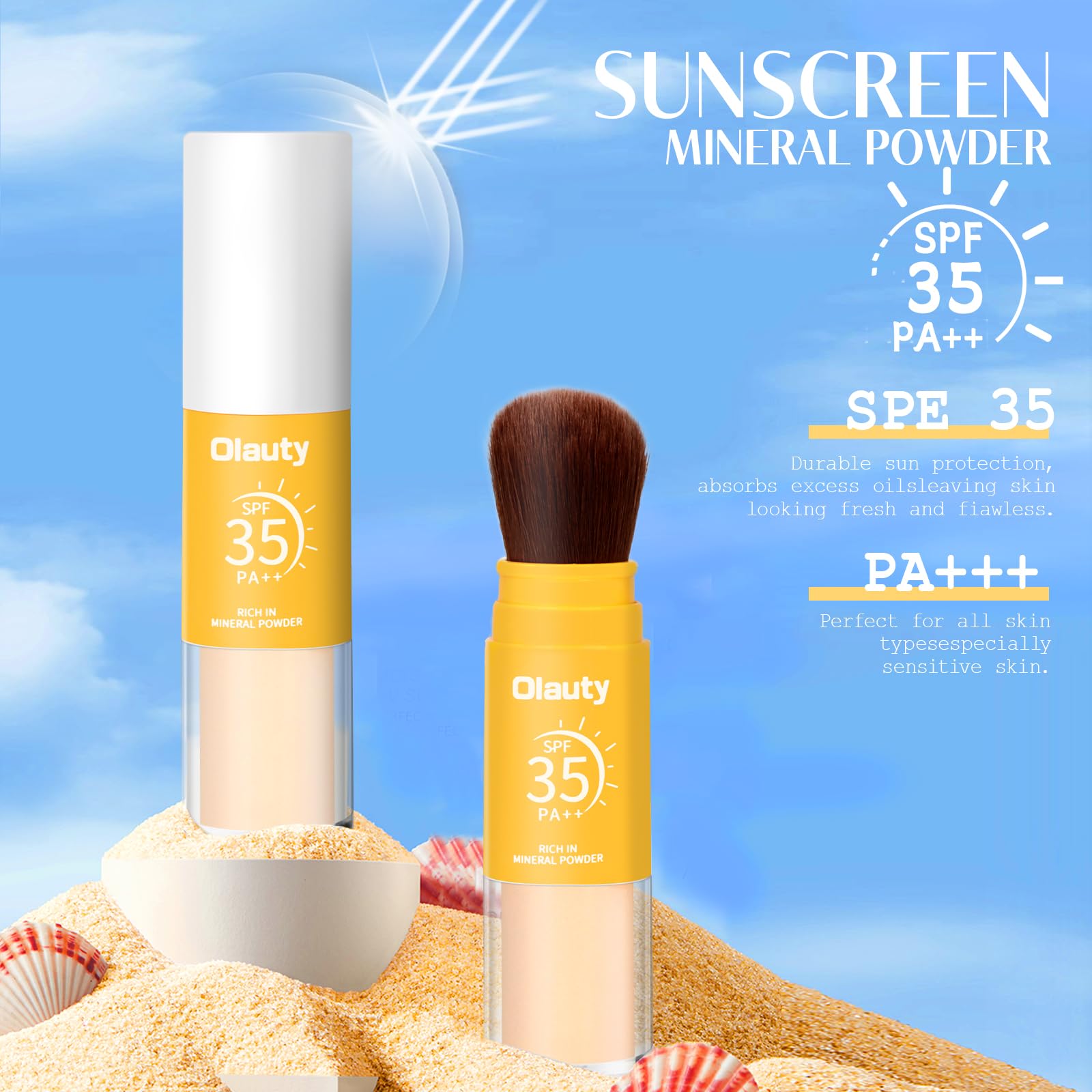 Mineral Sunscreen Setting Powder SPF 35 - Natural Matte Finish Brush Sunscreen for Face & Scalp | Oil Control, Long Lasting & Breathable | Medium Shade #02 | Perfect for Outdoor Activities, Beach Days & Daily Sun Protection