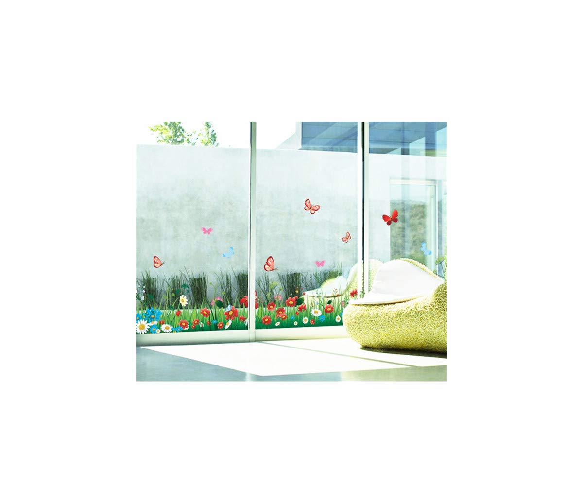Reusable Flower Window Clings - Wild Grass with Butterflies & Insects Border Decal for Spring Home Decor | Glass Door & Window Stickers (2-Pack) | Perfect for Living Room, Bedroom, Kitchen & Office Decor