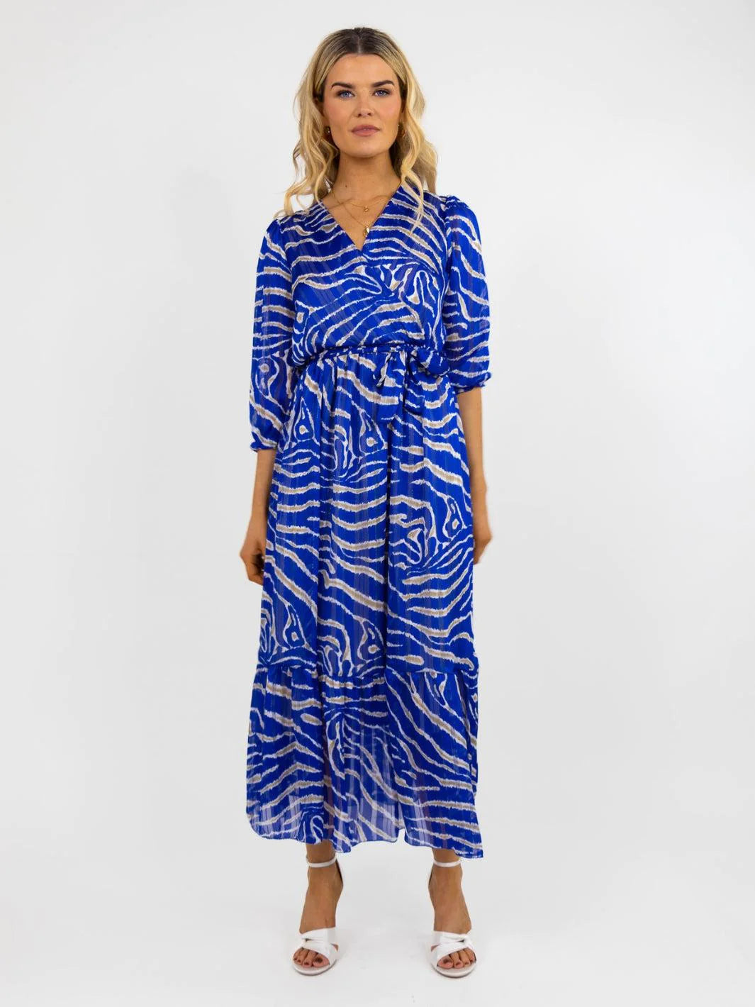 MODENA MAXI DRESS - Flowy Blue Printed Summer Dress for Women | Beach Vacation, Party Wear & Casual Outfit