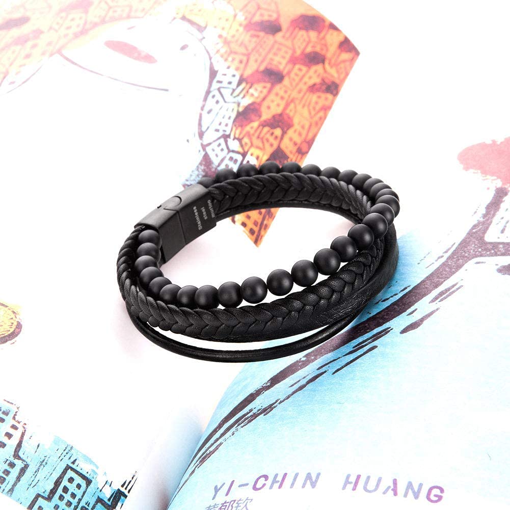 Speroto Men's Leather & Bead Bracelet - 8.7