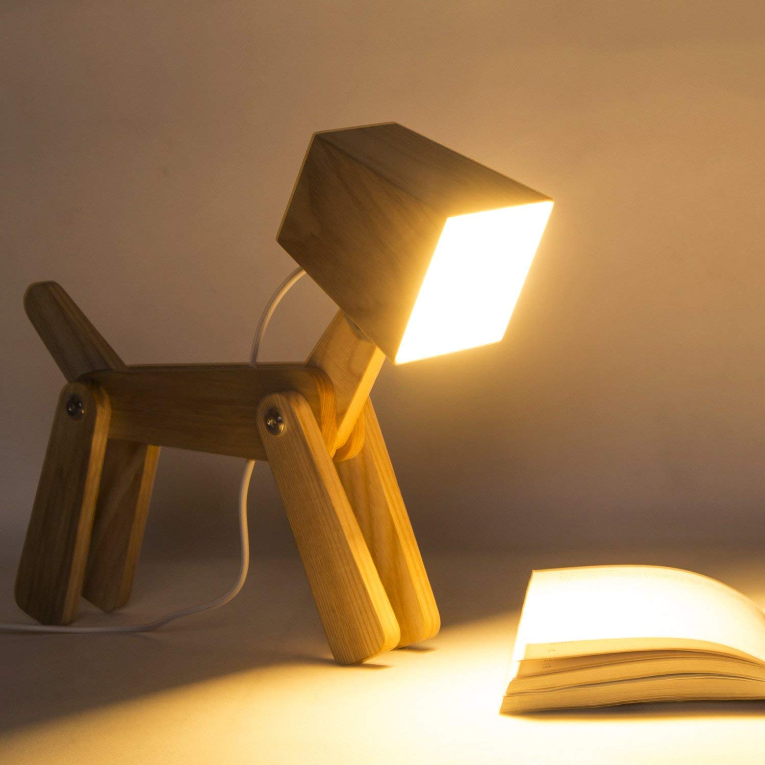 Modern Wooden Floor Lamp with Adjustable Brightness - Stylish Reading Light & Adorable Dog Design for Living Room, Bedroom, or Study - Perfect for Cozy Nights and Home Decor