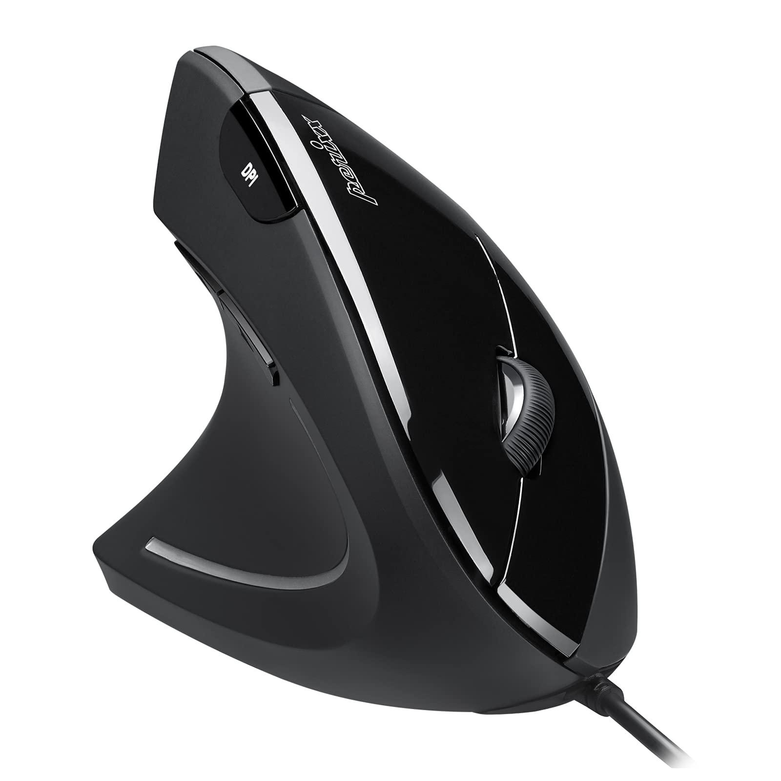 Perixx Perimice-513L Wired Vertical Ergonomic Mouse - 6 Button Optical Mouse with 2 Adjustable DPI Levels (1000/1600) - Left-Handed Black Computer Mouse for Office Work, Gaming & Graphic Design