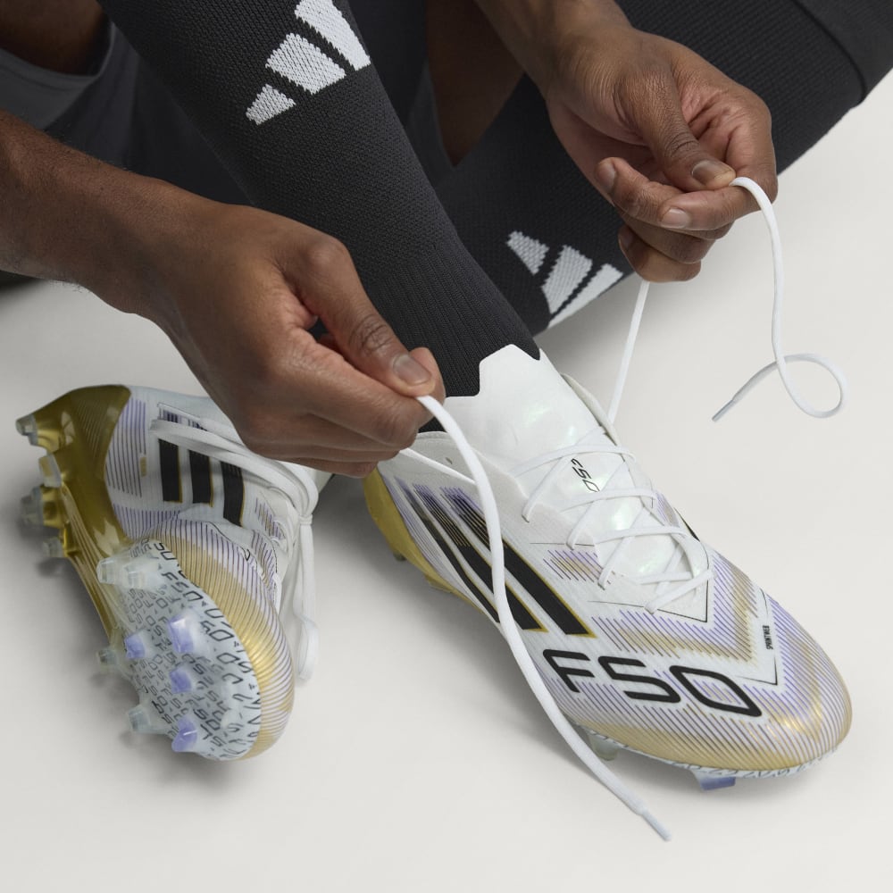 Adidas F50 Elite FG Soccer Cleats for Men - White/Black/Metallic Gold Football Shoes - Perfect for Professional Matches & Training Sessions