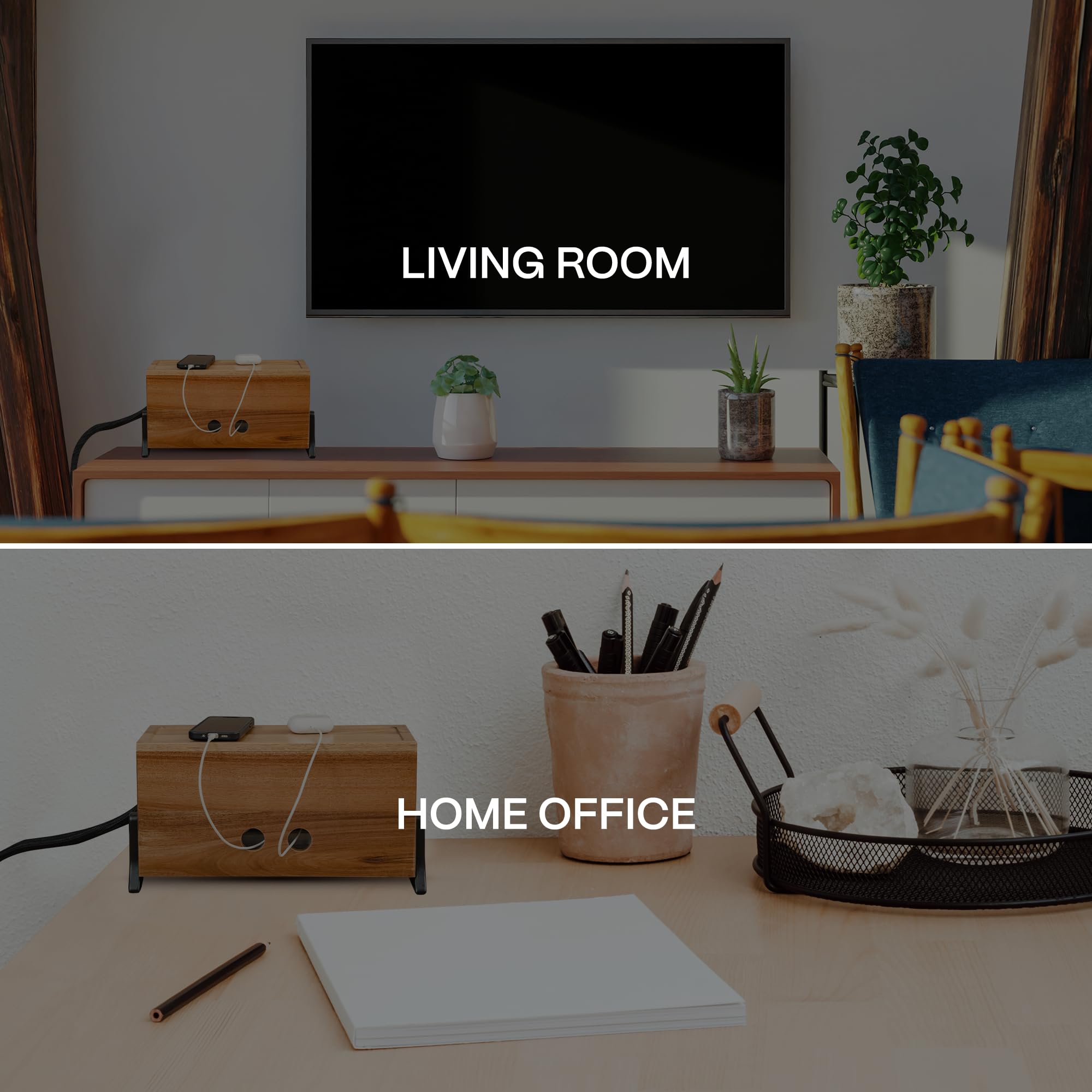 Extra Large Wooden Cable Management Box - Cord Hider & Organizer for Power Strips, TV Wires, Desk Cables - Perfect for Home Office, Living Room & Entertainment Center Organization