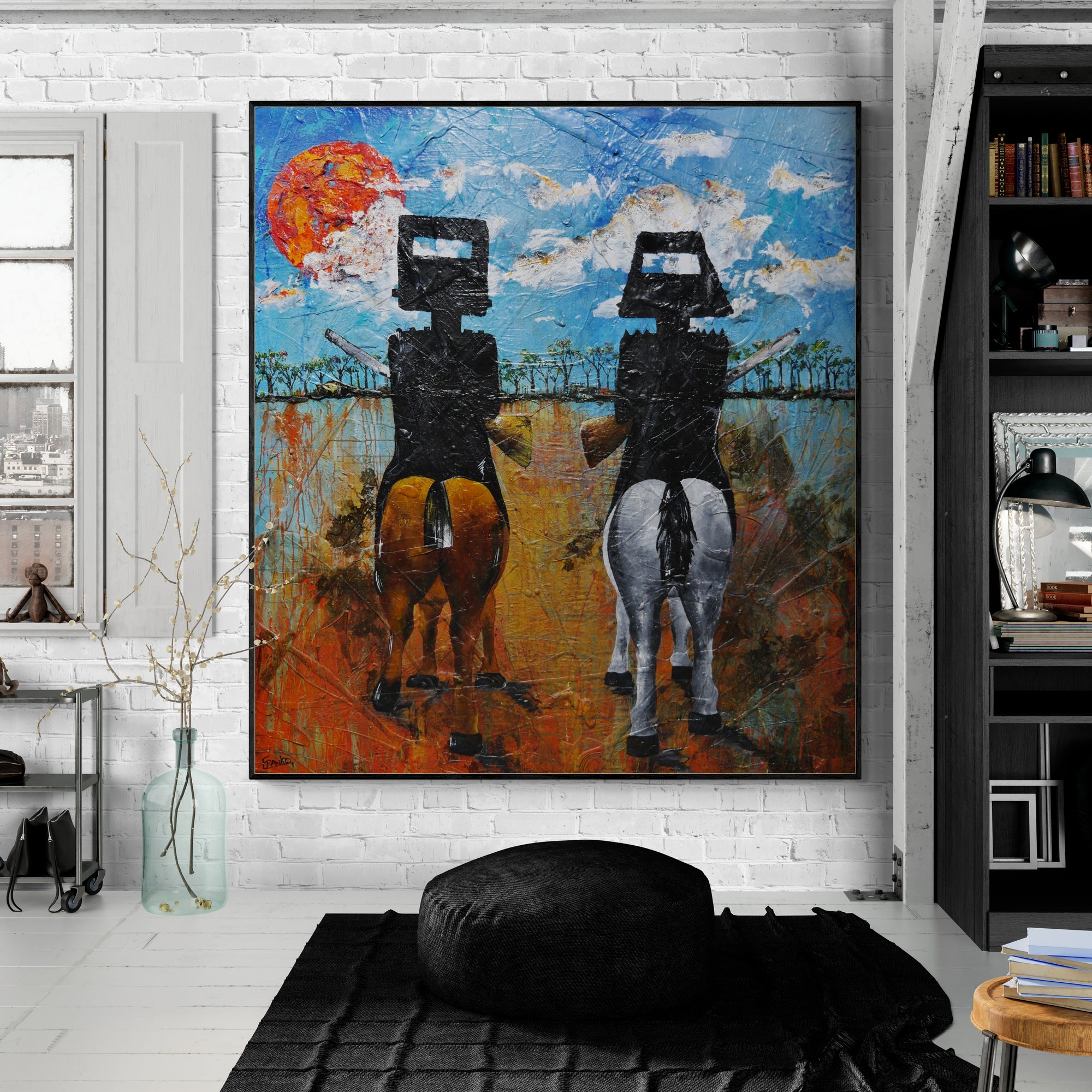 Ned Kelly Abstract Realism Textured Painting - 64x71 Inch Black Framed Wall Art | Australian Outlaw Decor for Living Room, Office & Man Cave