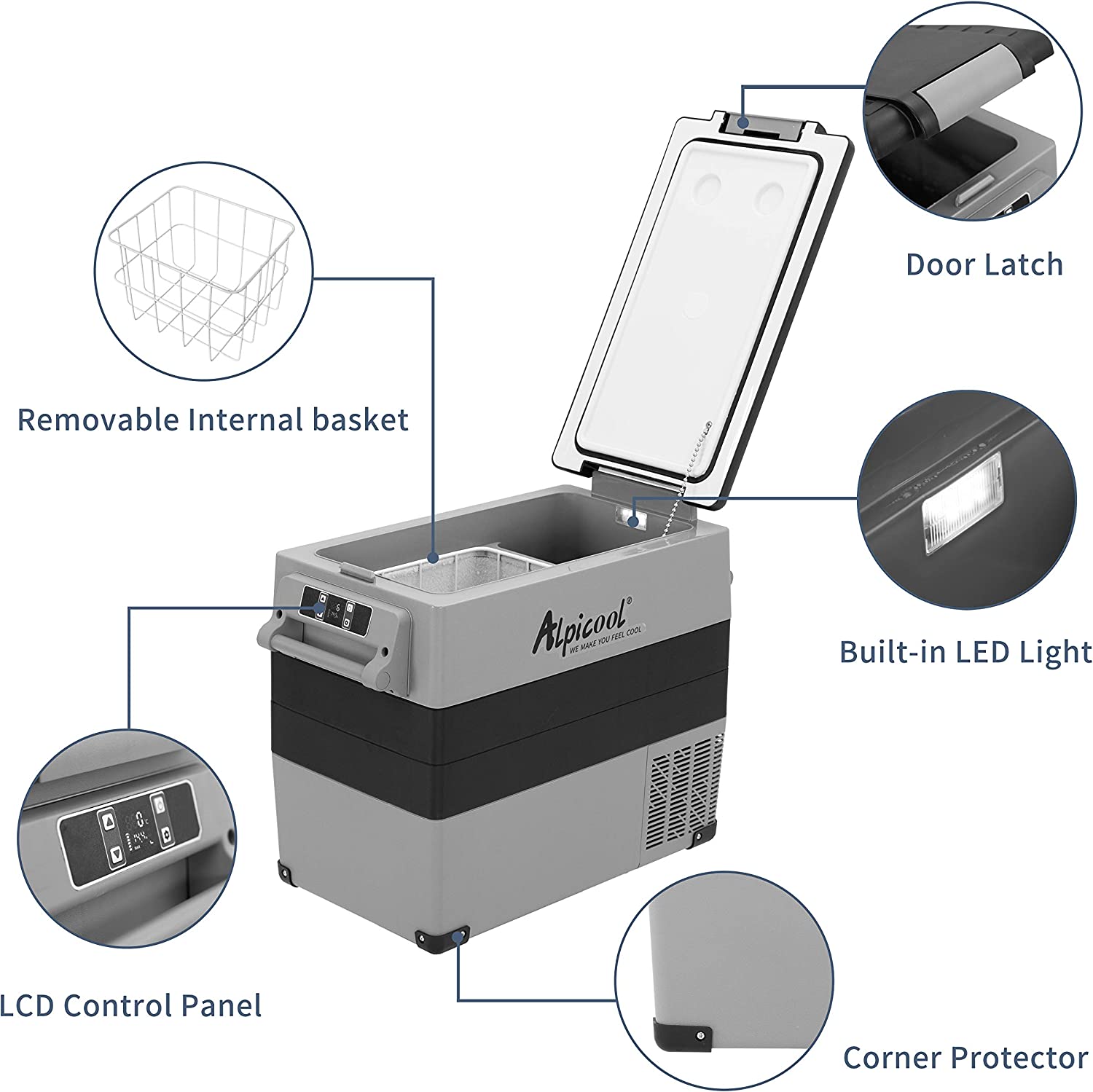 Alpicool CF55 12V/24V Portable Car Refrigerator Freezer - Dual Zone Mini Fridge for Road Trips, Camping & RV Adventures - Compact 55L Car Cooler with DC/AC Power
