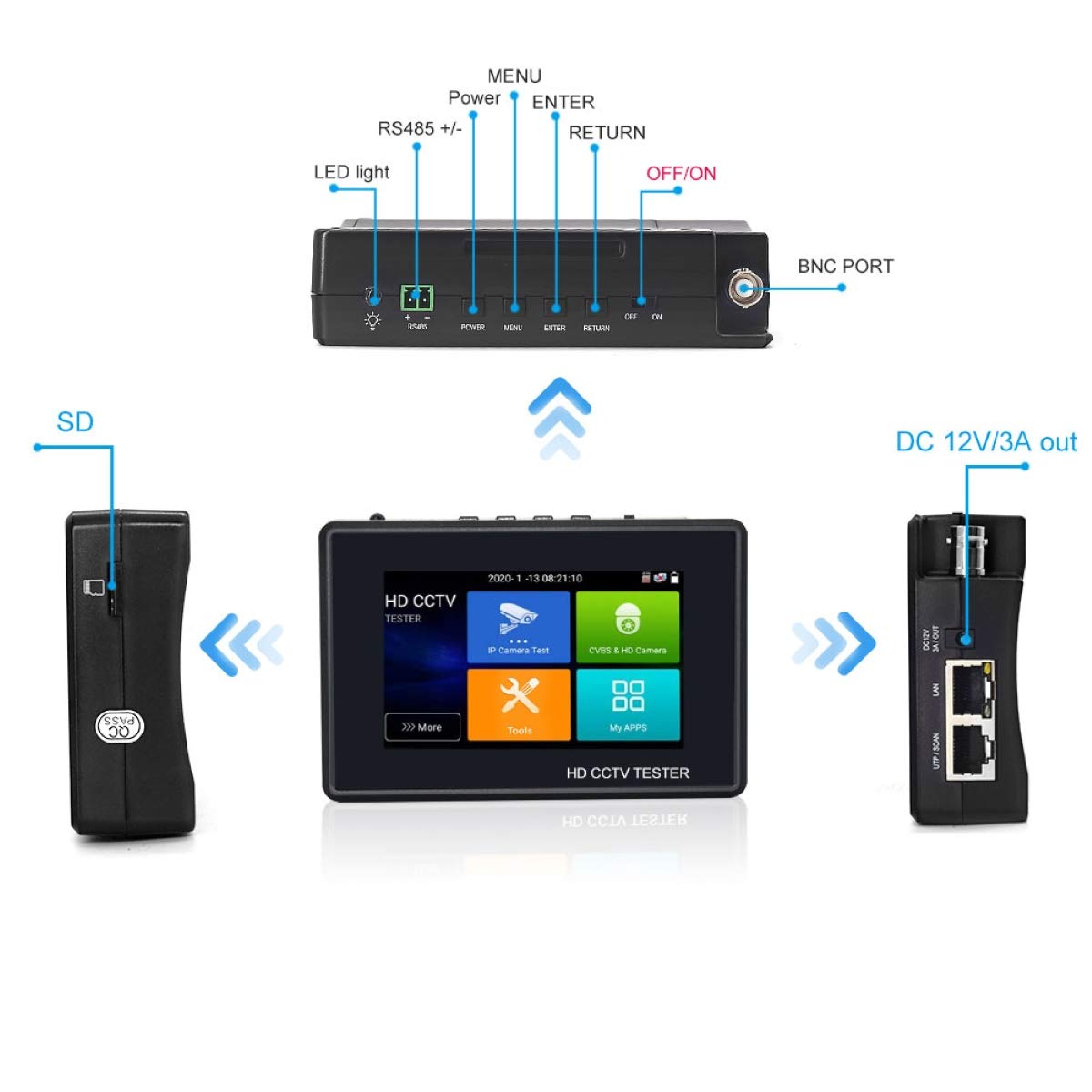 4 Inch Touch Screen H.265 4K IP Camera Tester - Portable CCTV CVBS Analog Tester with Built-in WiFi, POE, 8GB TF Card, HDMI Output & RJ45 TDR - Ideal for Security Camera Installation & Maintenance (Wrist-Mounted IPC Tester)
