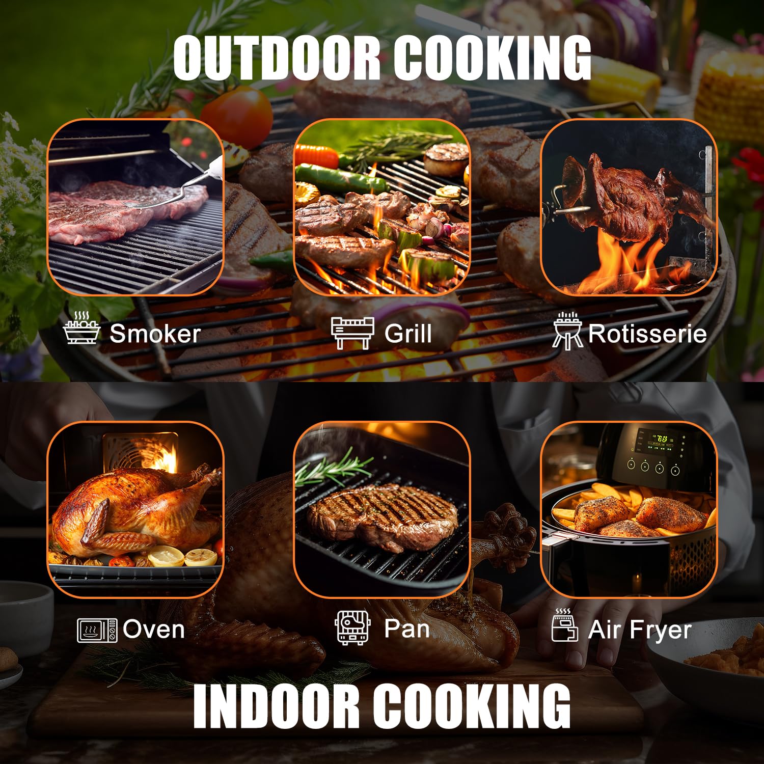 INSMART Bluetooth Wireless Meat Thermometer - Digital BBQ Smoker Probe for Grilling, Smoking & Cooking - Monitor Food Temp with Smart Temperature Spike Alerts (Perfect for Backyard BBQs, Camping & Kitchen Use)