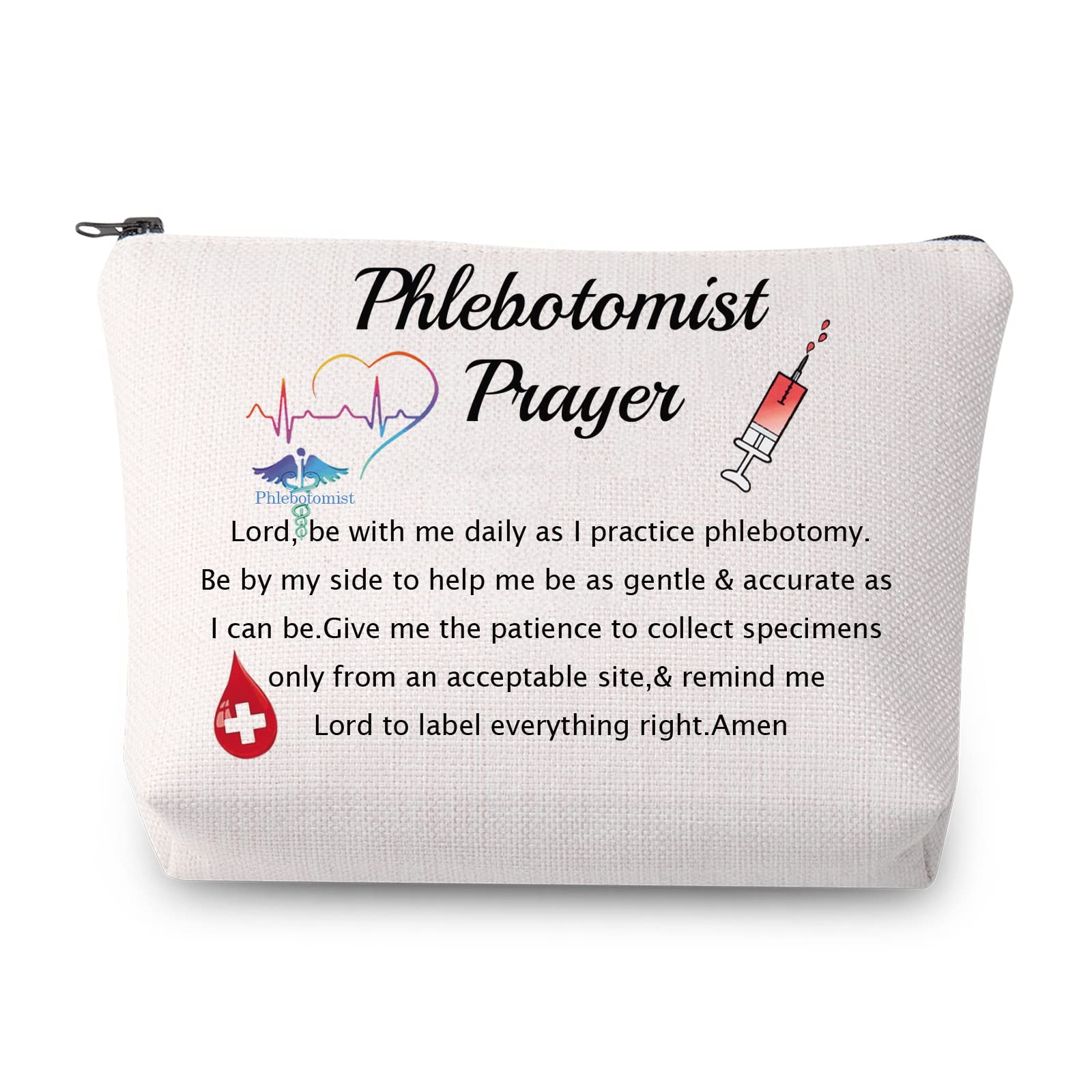 JYTAPP Phlebotomist Prayer Cosmetic Makeup Bag - Waterproof Polyester Toiletry Organizer for Women, Nurses & Lab Techs - Perfect Gift for Healthcare Professionals, Travel & Daily Use