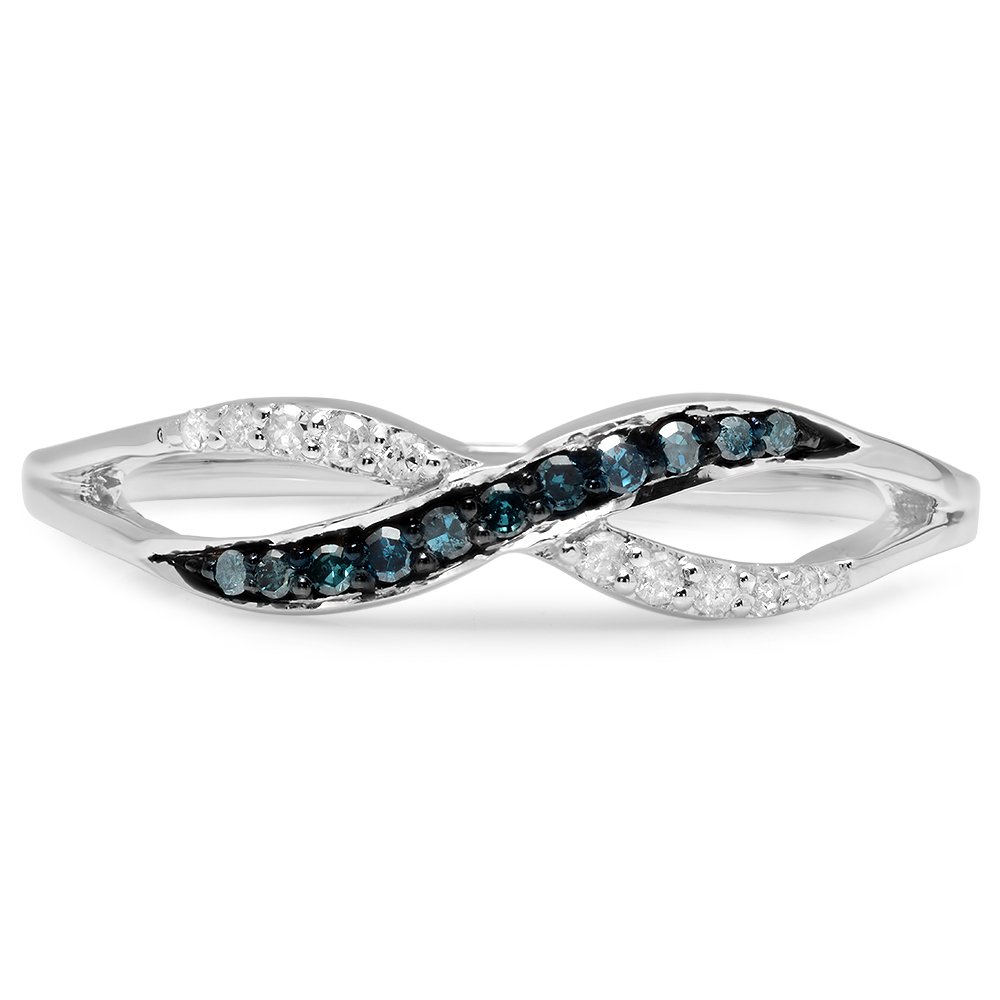 0.15 Cttw 14K Solid Gold Round Blue & White Diamond Women's Anniversary Wedding Crossover Swirl Band Ring - Perfect for Bridal, Engagement, Anniversary & Special Occasion Gifts
