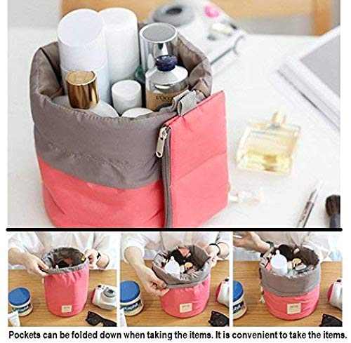 MBUYS Mall Waterproof Bucket Barrel Shaped Cosmetic Pouch | Round Makeup Bag Travel Organizer Case (Multi-Color) | Perfect for Travel, Gym & Daily Beauty Storage