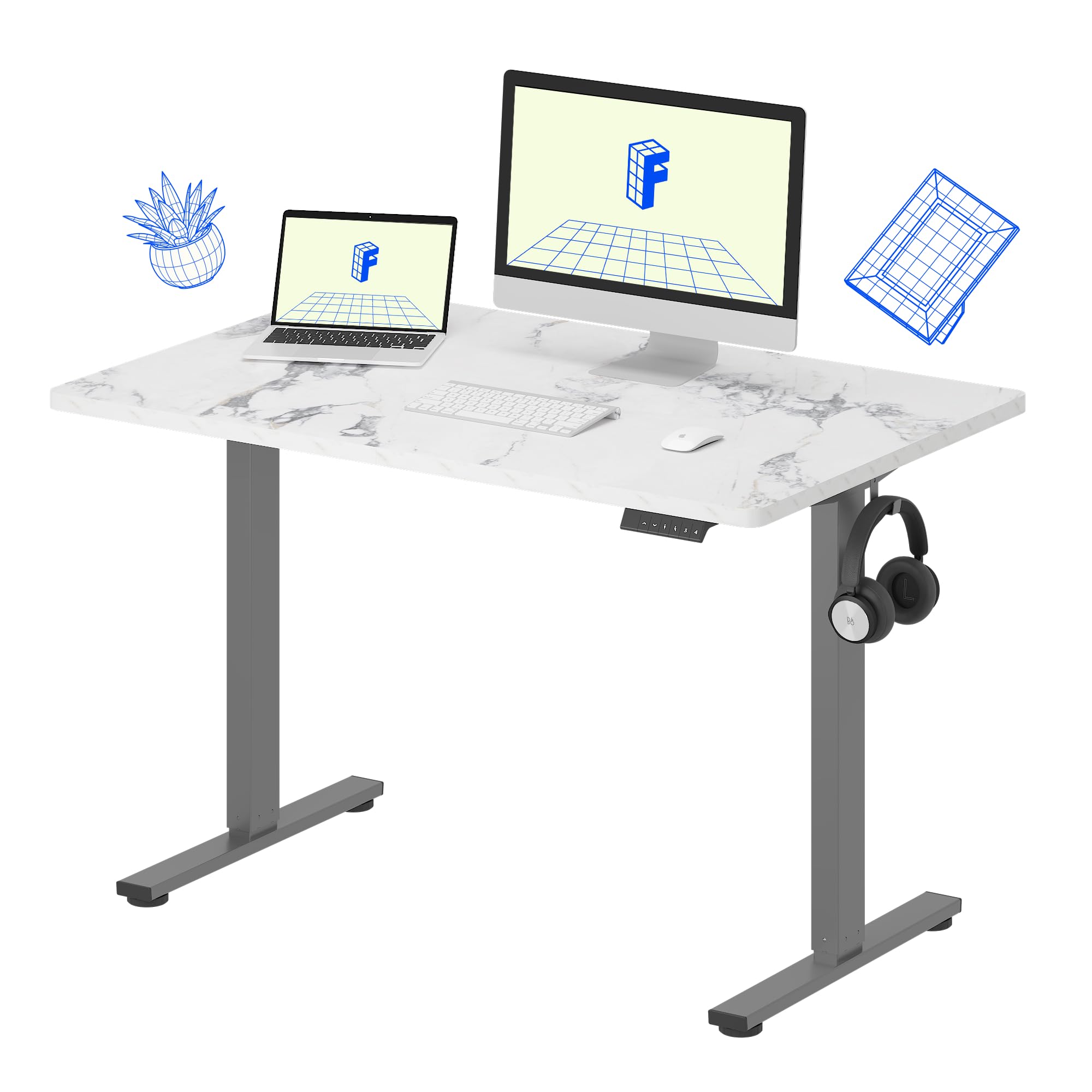 FLEXISPOT EN1 48 x 24 Inches Electric Standing Desk - Height Adjustable, Silver Frame & Marble Grey Top (2 Packages) | Perfect for Home Office, Gaming Setup & Workspace Ergonomics