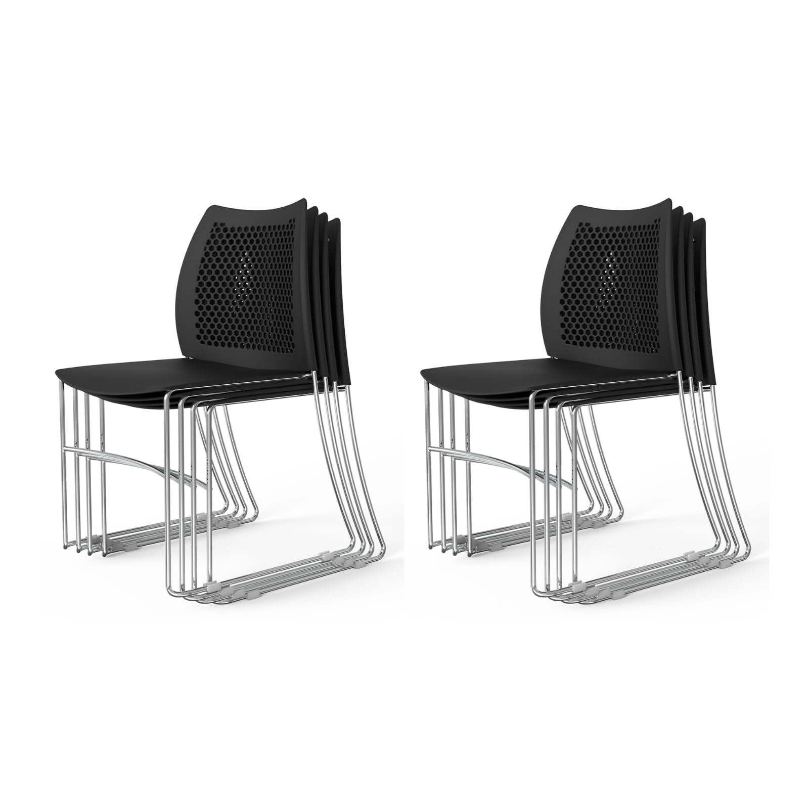 VINGLI 8-Pack Stackable Office Chairs - Heavy Duty Metal Sled Base with Ergonomic Plastic Seat & Ventilated Back - Perfect for Waiting Rooms, Break Rooms, Banquets & Guest Seating (Black) - Space Saving Stacking Design for Home & Commercial Use