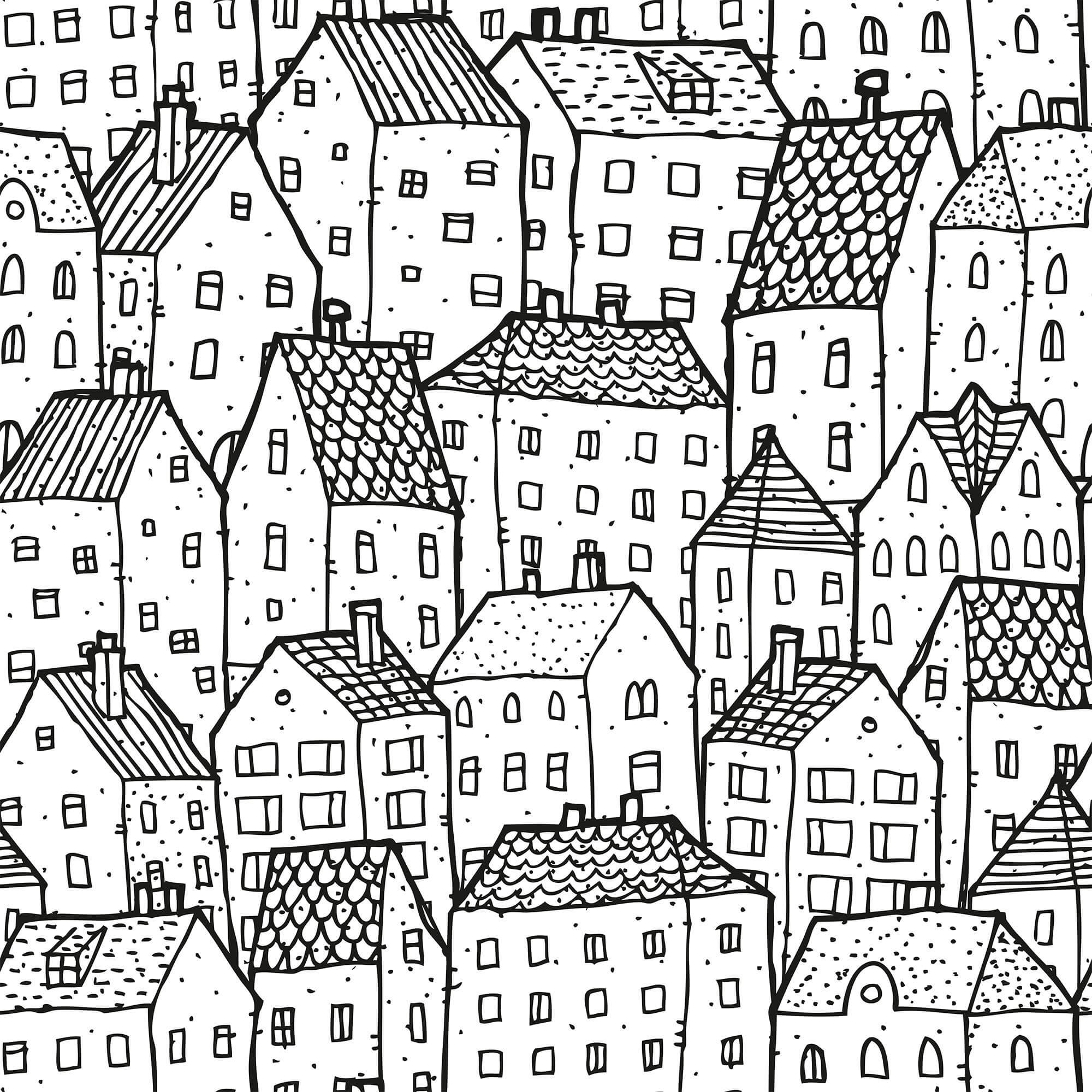 White City Themed Peel and Stick Removable Wallpaper 8163 - Self-Adhesive Decorative Wall Covering for Bedroom, Nursery & Home Office