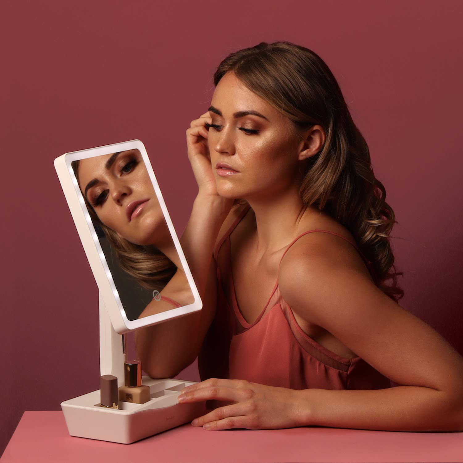 Fancii LED Lighted Large Vanity Makeup Mirror with 10X Magnifying Mirror - Dimmable Natural Light, Touch Screen, Dual Power, Adjustable Stand with Cosmetic Organizer - Perfect for Professional Makeup Artists, Home Vanity & Travel Use