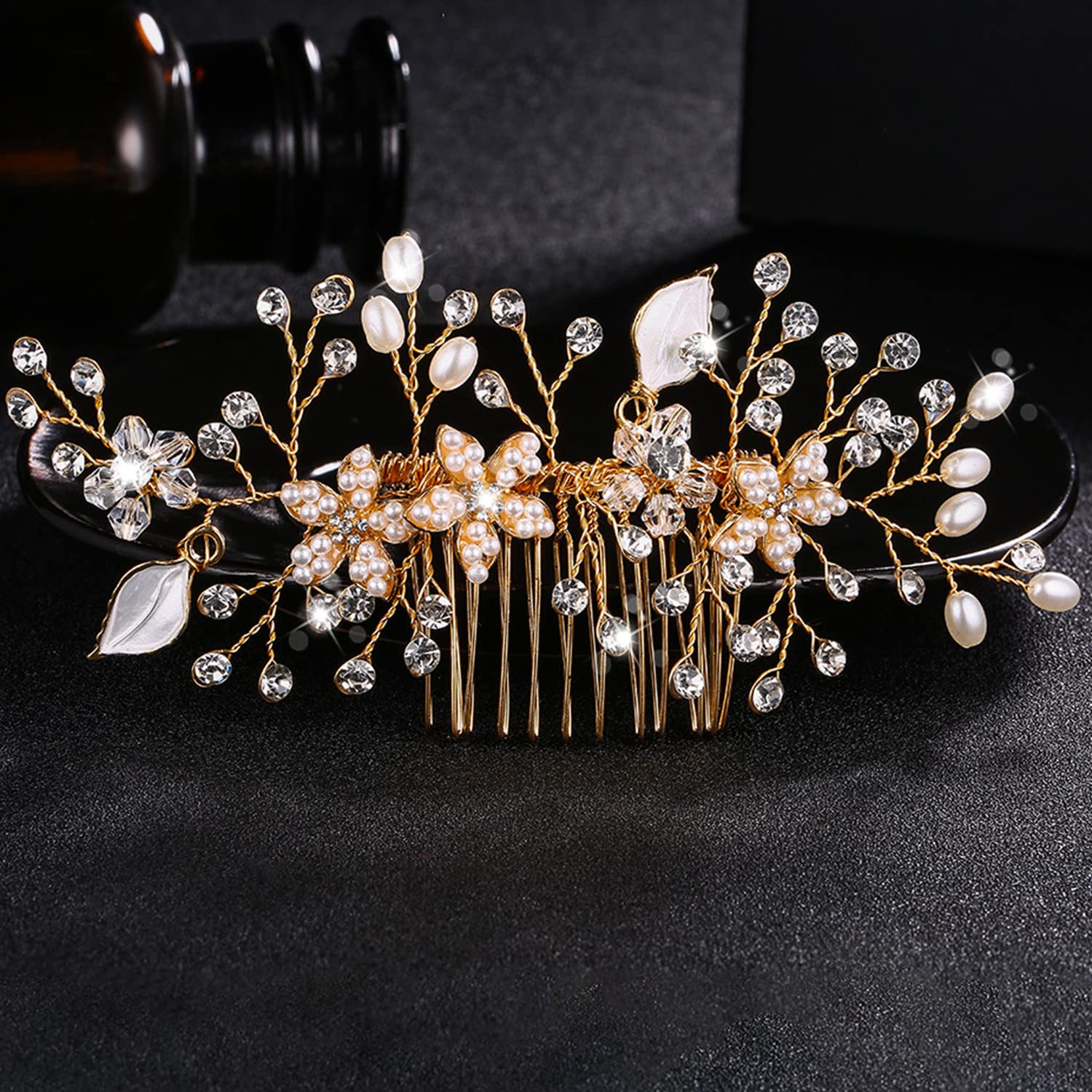 Elegant Crystal Flower Bridal Hair Comb - Gold Wedding Hair Accessory for Brides, Bridesmaids & Prom | Perfect for Weddings, Proms & Special Occasions