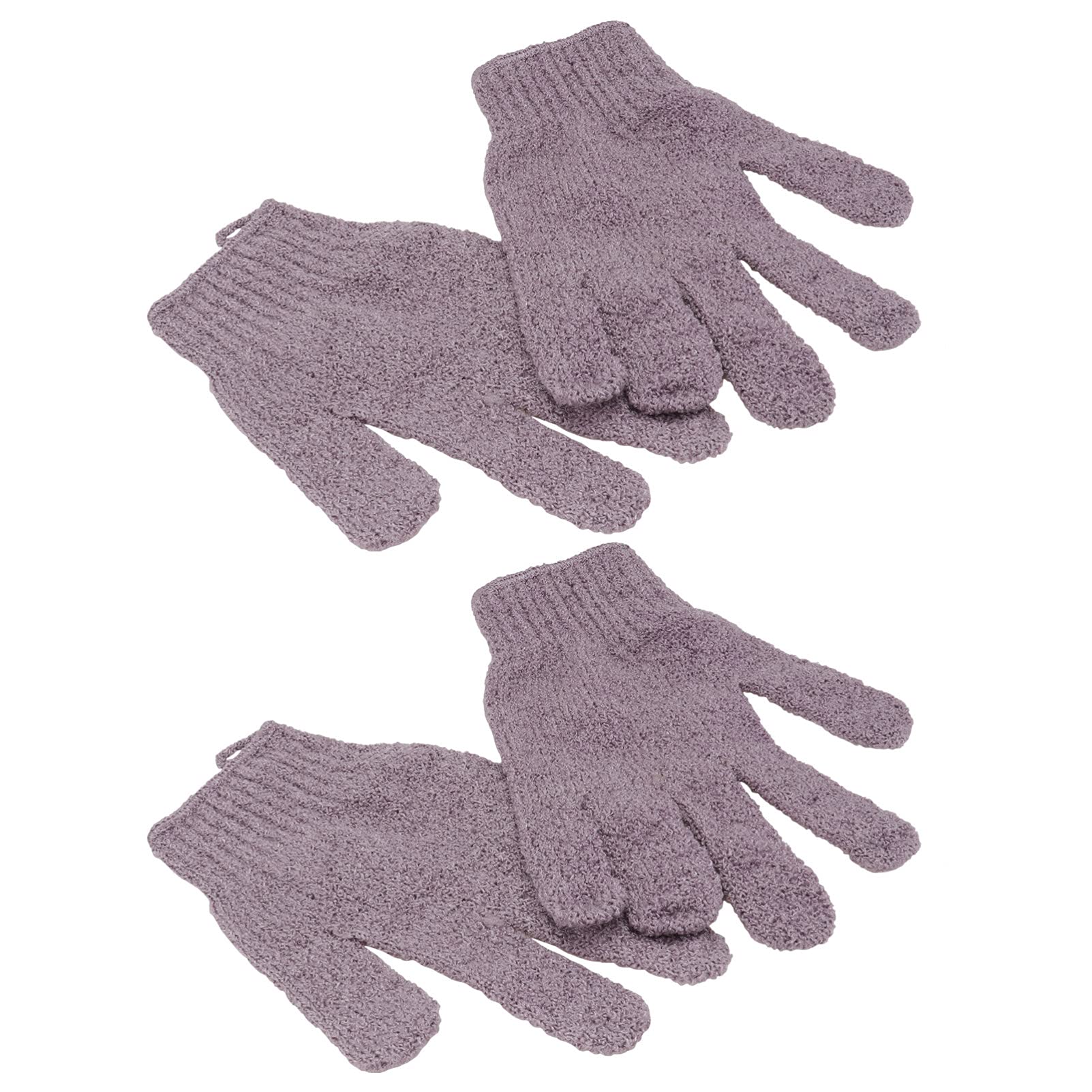 Lurrose 2-Pair Exfoliating Bath Gloves for Deep Cleansing & Smooth Skin - Soft Body Scrub Mittens for Shower & Spa (Purple) - Perfect for Dry Brushing & Dead Skin Removal