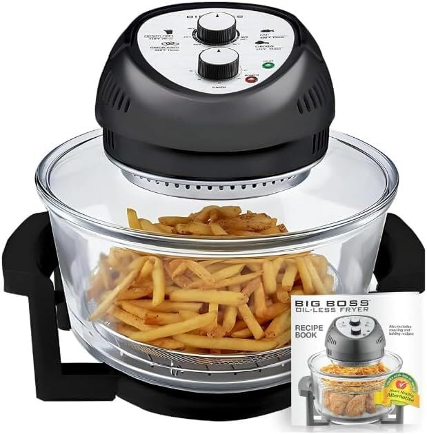 16Qt Air Fryer Toaster Oven Combo - 1300W Countertop Convection Oven with Rotisserie & Large Glass Bowl - Perfect for Baking, Roasting, Air Frying - Black (Ideal for Small Kitchens, Dorms, Apartments)
