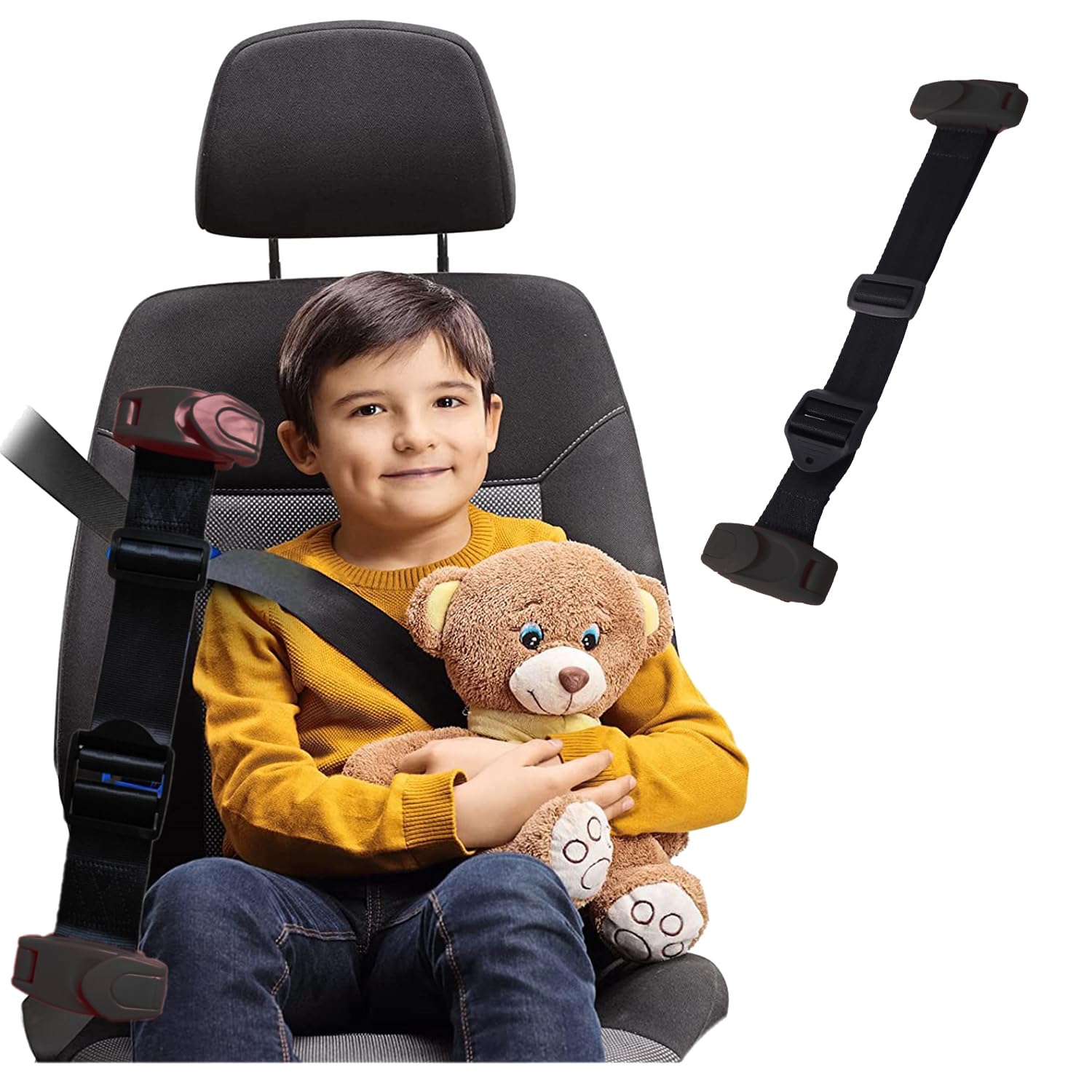 Car Seat Belt Adjuster Clip - Universal Shoulder Strap Positioner for Kids & Short Adults | Comfortable Neck Support | Perfect for Long Drives & Travel (Black)