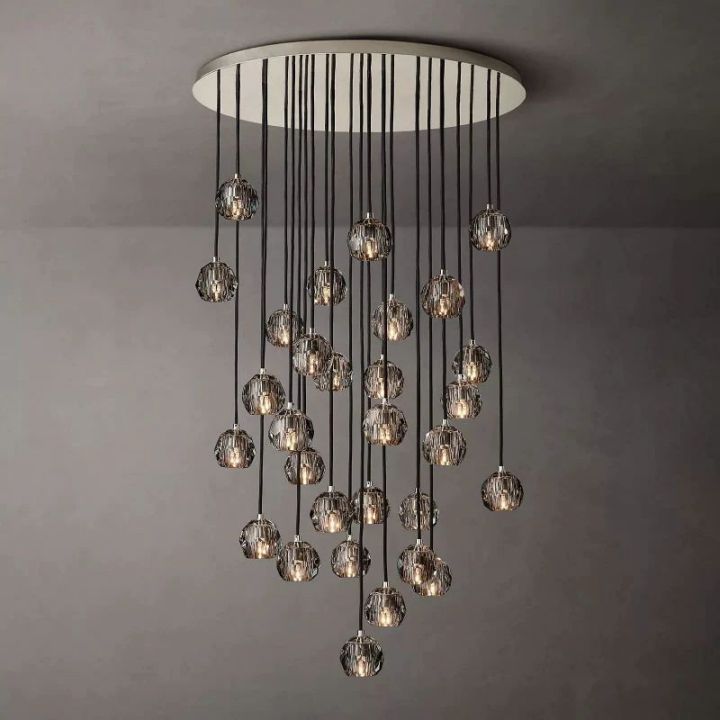 Crystal Ball Smoke Glass Round Cluster Chandelier - 40 Inch Modern Ceiling Light Fixture for Dining Room, Living Room, Bedroom & Entryway Lighting