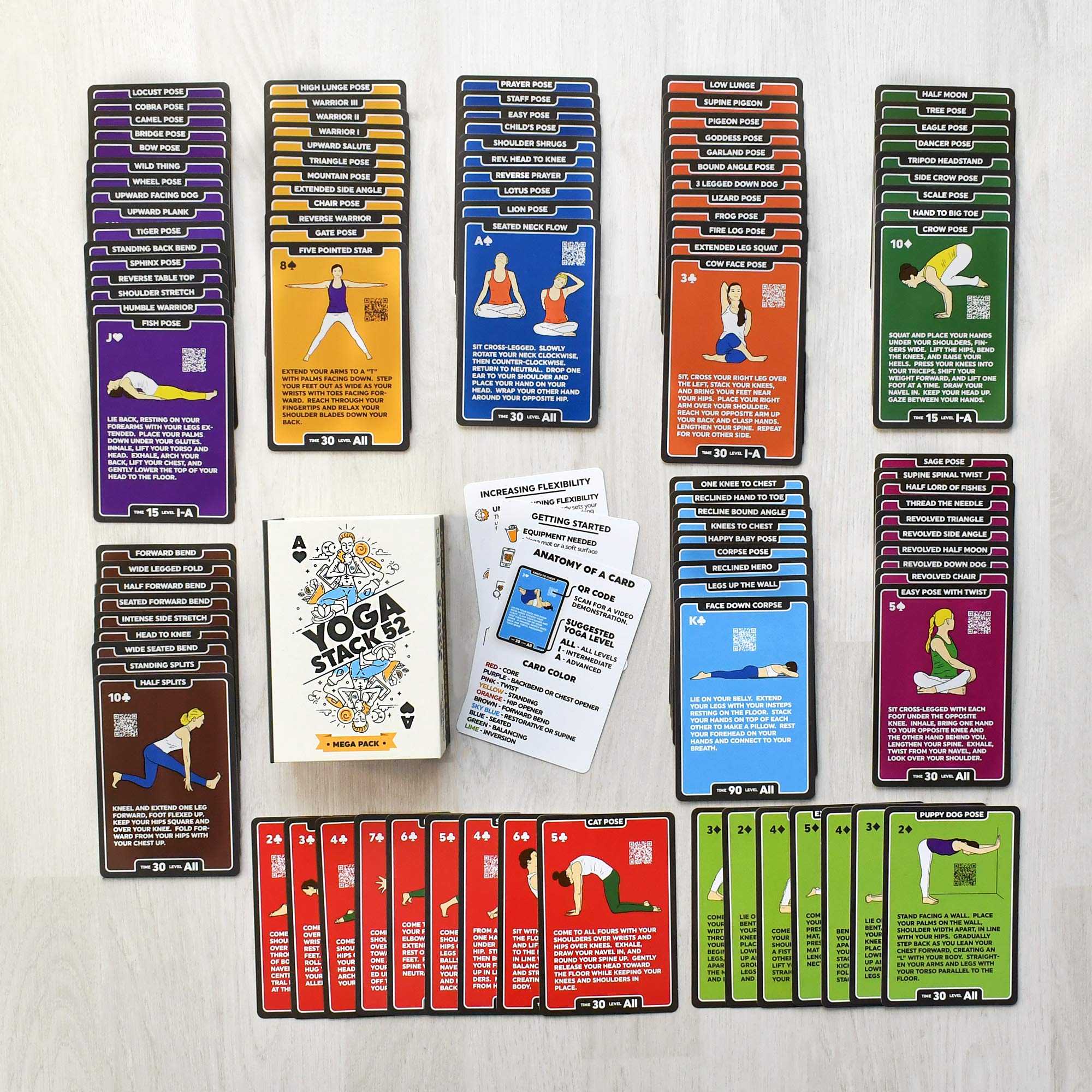 Yoga Exercise Cards Set - 50+ Poses from Beginner to Advanced | Designed by Certified Yoga Instructor | Includes Video Tutorials & Workout Games | Improve Fitness & Flexibility | Perfect for Home Practice, Studio Training & Travel