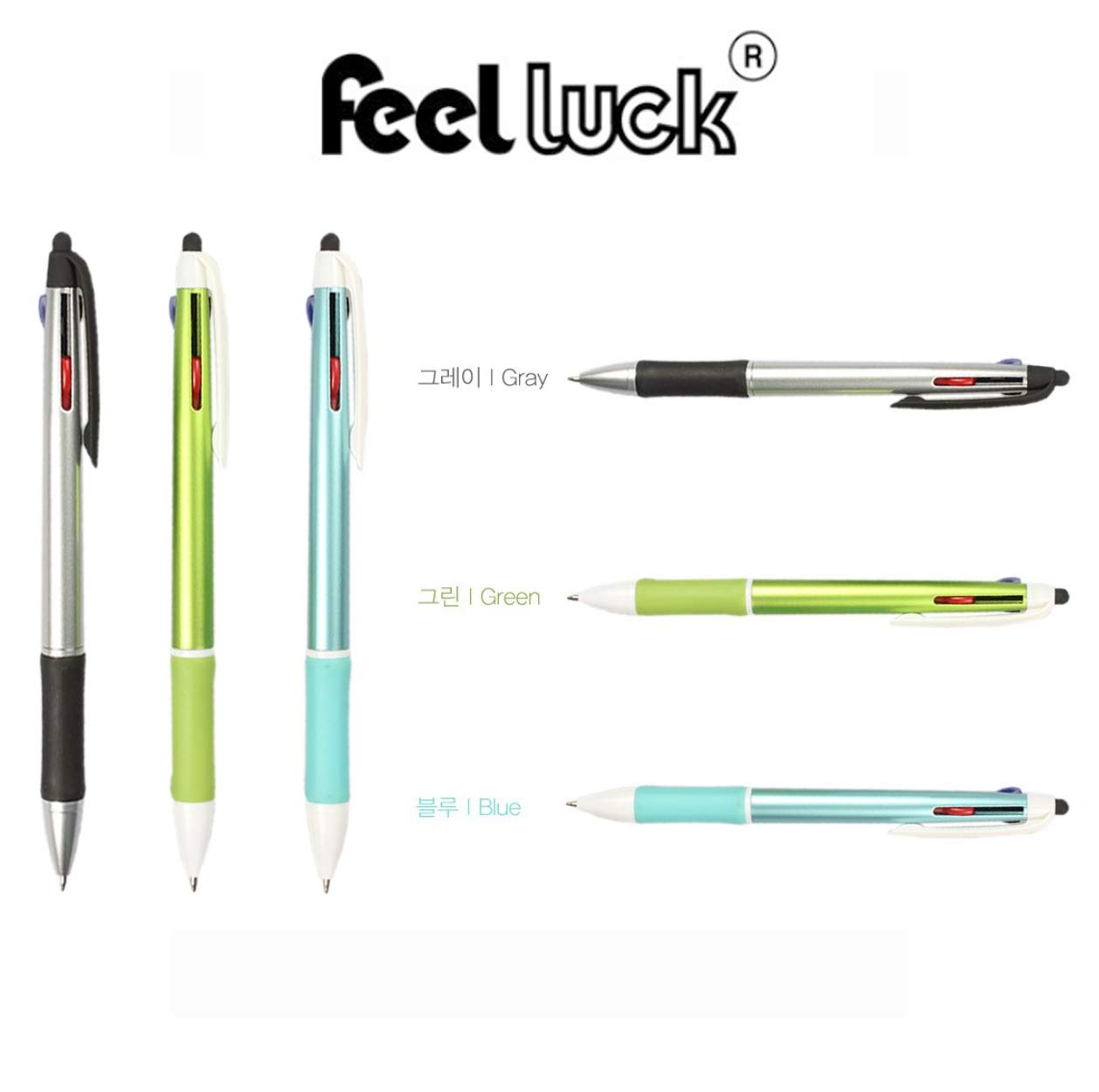 FEELLUCK Trident 3-in-1 Stylus Pen - 1.0mm Ballpoint & Gel Ink Pen with Touchscreen Tip (12-Pack, Grey) - Compatible with iPad, iPhone, Tablet - Perfect for Note-Taking, Drawing & Digital Signatures - Made in Korea