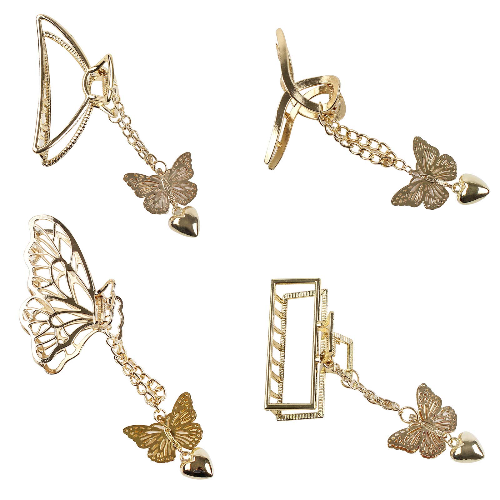 VinBee 4-Pack Large Butterfly Hair Claw Clips - Gold Metal Hair Clips for Women with Thick Hair (3.15 Inches) - Perfect for Updos, Ponytails & Everyday Hairstyles