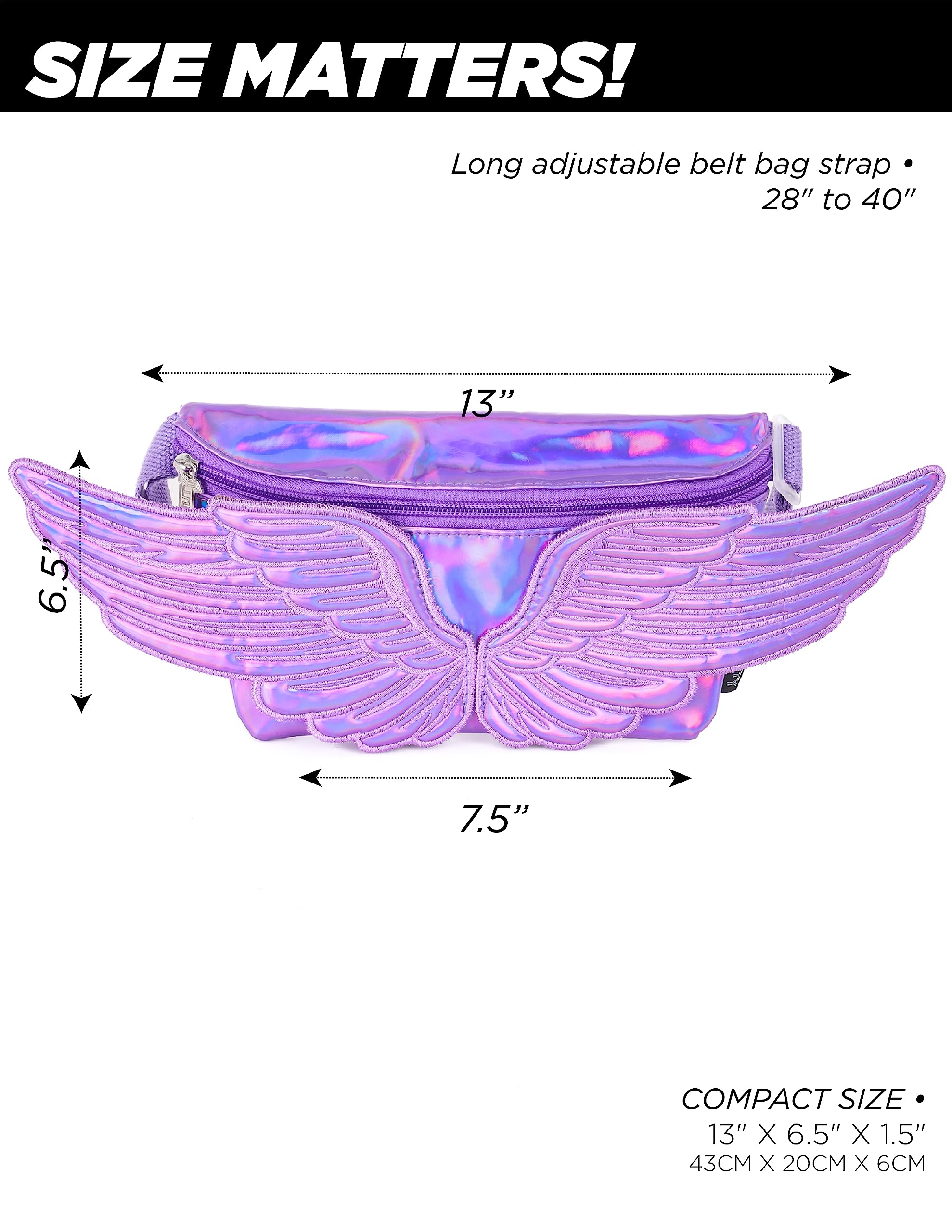 Retro 80s Fashion Fanny Pack for Women & Men - Crossbody Waist Bag with Adjustable Belt, Small Cute Festival & Concert Bag (WINGS Purple) - Perfect for Outdoor Activities, Travel, Music Events & Daily Use