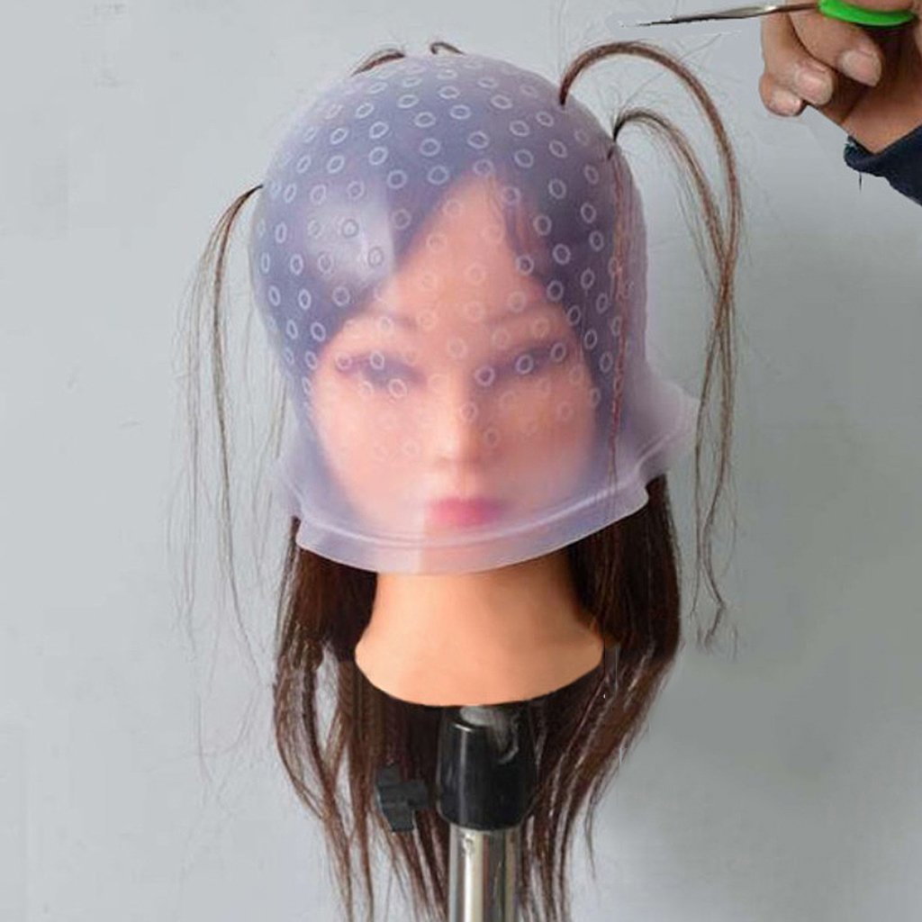 Professional Reusable Silicone Hair Coloring Cap with Metal Hook for Highlights & Balayage - Purple (Perfect for DIY Hair Dyeing, Salon Use & At-Home Hair Treatments)