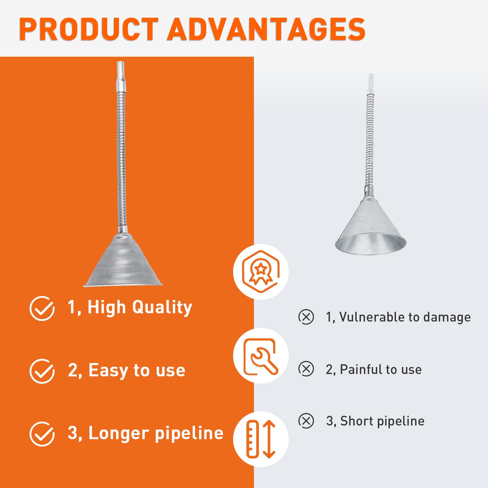 Flexible Steel Universal Spout Funnel with Filter - Bendable Galvanized Funnel for Automotive Oils, Diesel Fuel & Liquids - Perfect for Car Maintenance, DIY Projects & Home Use