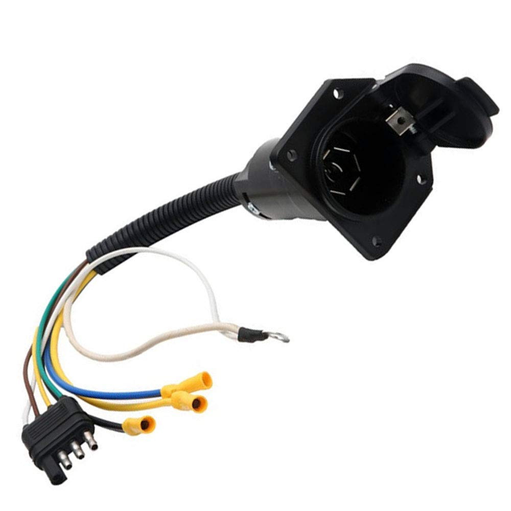 4 Wire Flat to 7 Way RV Trailer Light Plug Wire Harness Converter Adapter - Compatible with Car, Truck & Trailer Hitch - Includes Connector Socket & Mounting Bracket by LIYYOO - Perfect for Towing, Camping & RV Electrical Connections