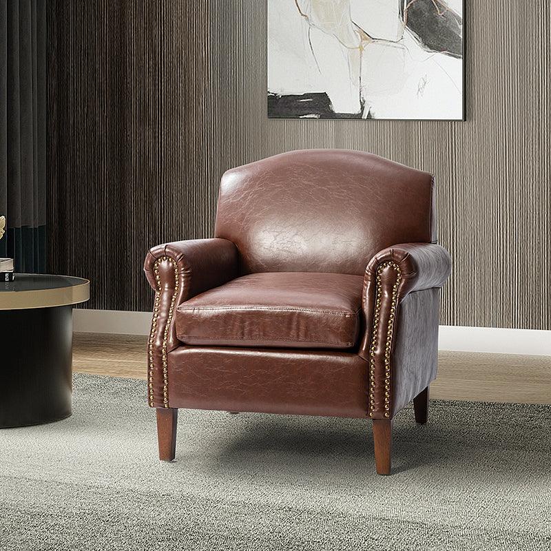 Gianfranco Vegan Leather Armchair with Sturdy Wooden Legs - Modern Vegan Leather Lounge Chair for Living Room, Office & Reading Nook - Eco-Friendly Faux Leather Accent Chair