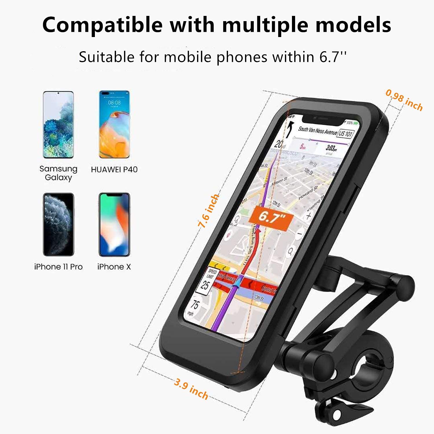 **Waterproof Bike Phone Mount for Motorcycle & Bicycle - Universal Touchscreen Phone Holder for Outdoor Riding (Fits Phones Under 6.7