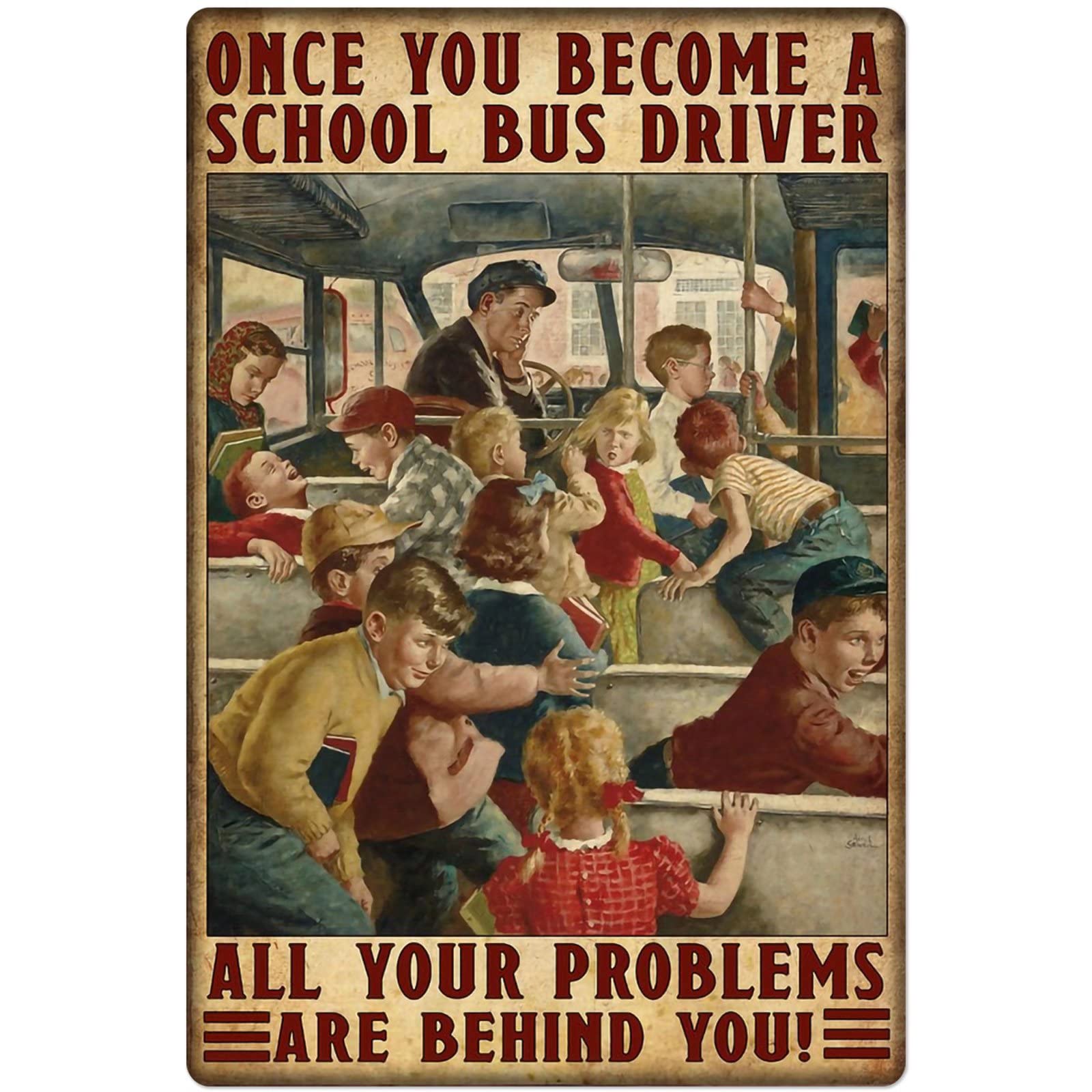 Funny School Bus Driver Gift - Vintage Metal Tin Sign for Bathroom, Office & Home Decor (8x12 Inch) - Perfect for Coffee Bars, Toilets & Wall Art | Unique Gift Idea for Teachers & Drivers