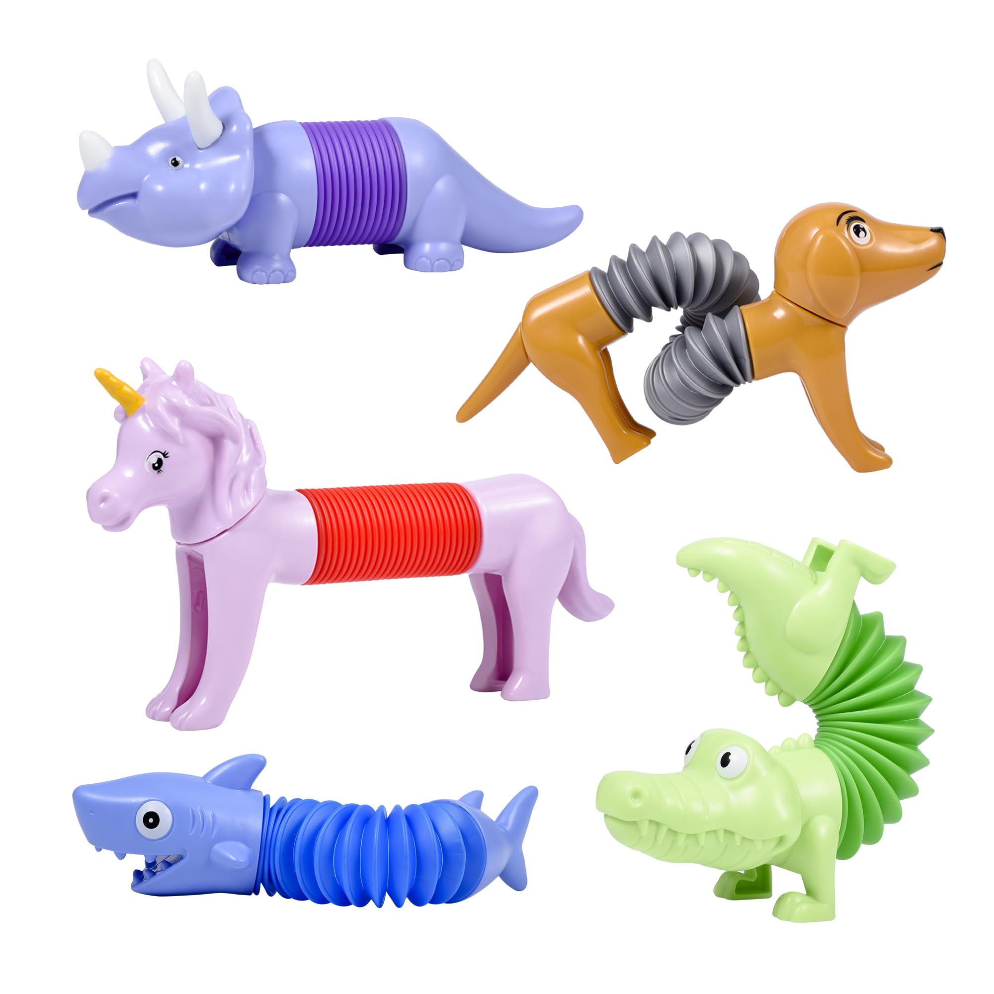 **Boxgear 5-Pack Mixed Animal Pop Tubes - Cute Sensory Fidget Toys for Kids, Stress Relief & Anxiety Relief with Popping Sounds - Fun Spring Toys for Toddlers, Boys & Girls - Perfect for Classroom, Travel, and Home Play**