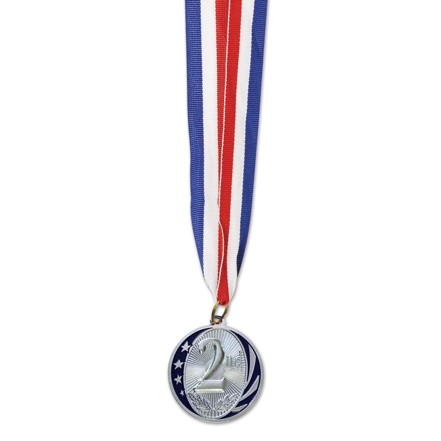 12 Pack Beistle 2nd Place Silver Medals with Ribbons - Perfect for Sports Competitions, School Awards & Recognition Ceremonies