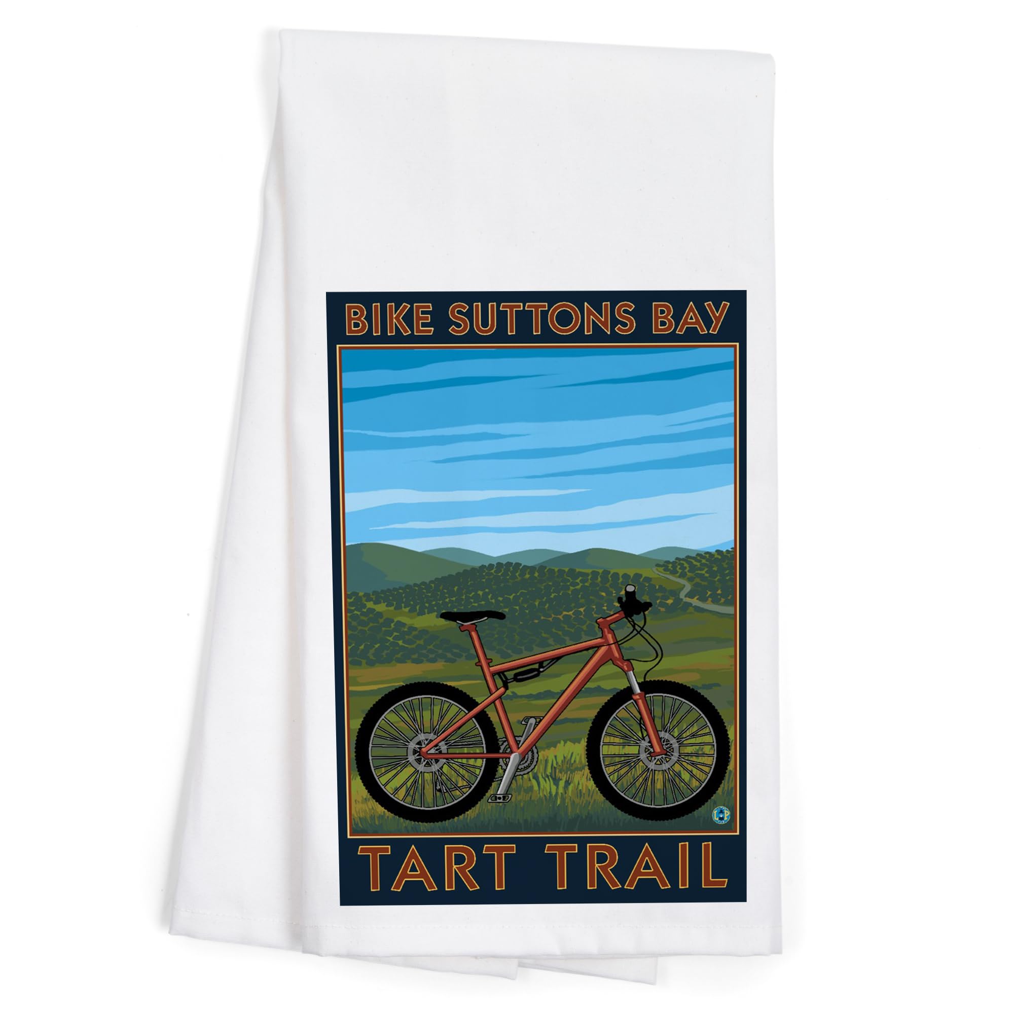 Lantern Press Suttons Bay Michigan Mountain Bike Print - 100% Cotton Tea Towel & Decorative Hand Towel for Kitchen, Bathroom & Home Decor | Perfect for Gifts, Farmhouse Style & Coastal Living
